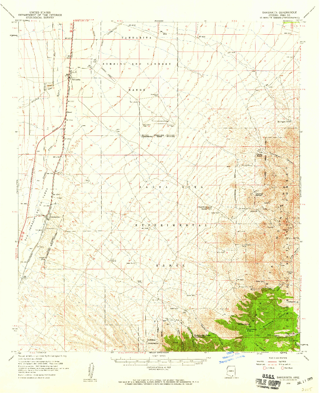 USGS 1:62500-SCALE QUADRANGLE FOR SAHUARITA, AZ 1958