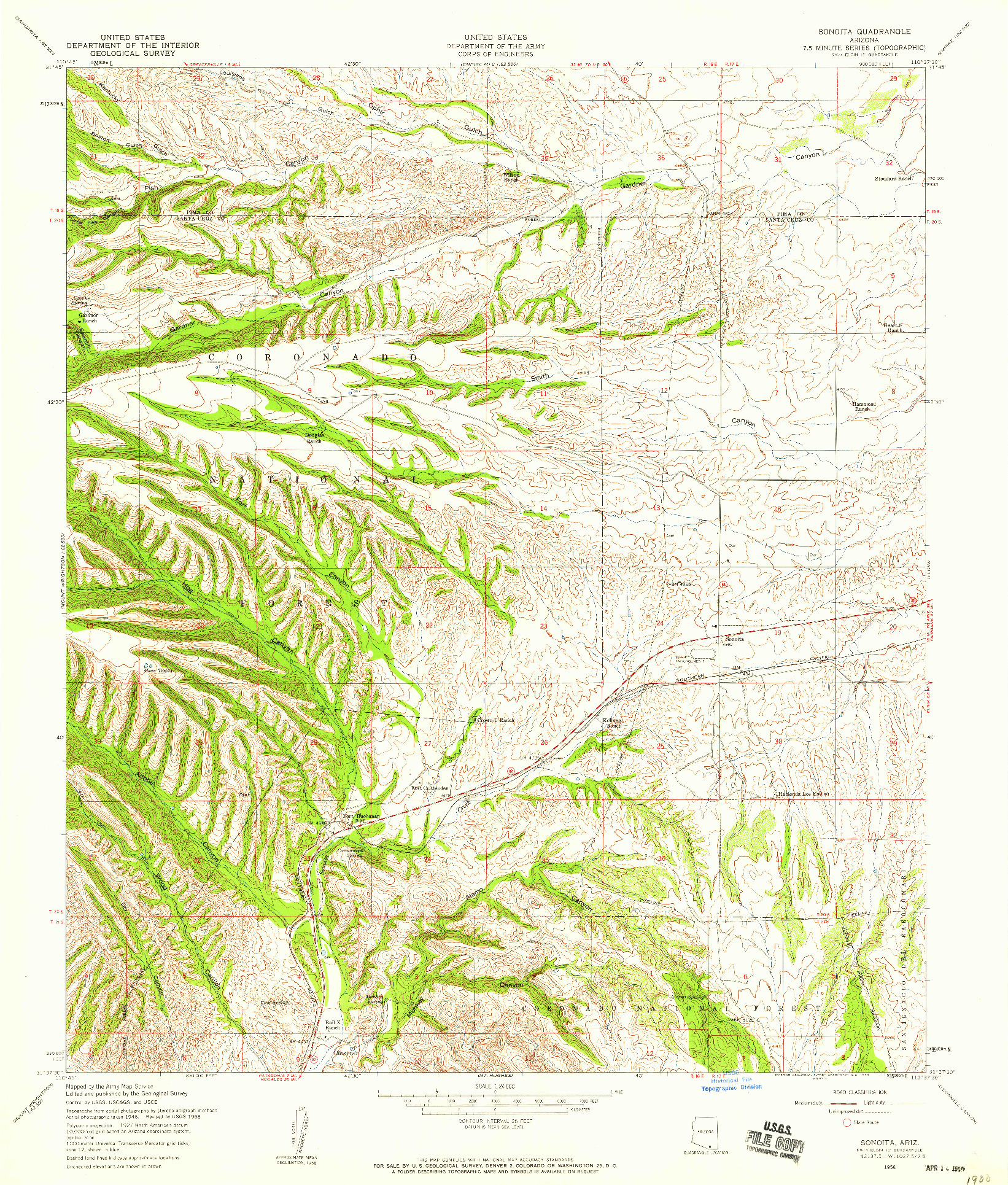 USGS 1:24000-SCALE QUADRANGLE FOR SONOITA, AZ 1958