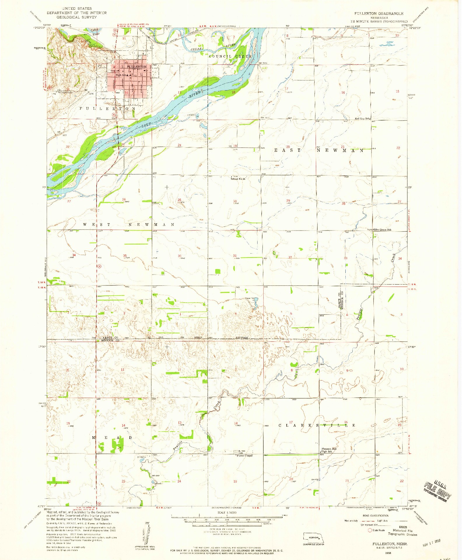 USGS 1:24000-SCALE QUADRANGLE FOR FULLERTON, NE 1958