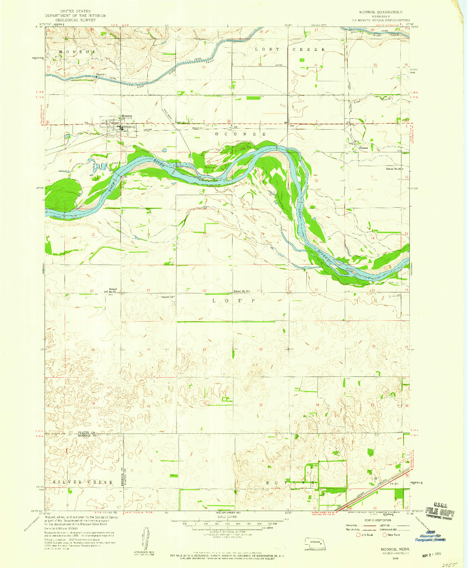 USGS 1:24000-SCALE QUADRANGLE FOR MONROE, NE 1958