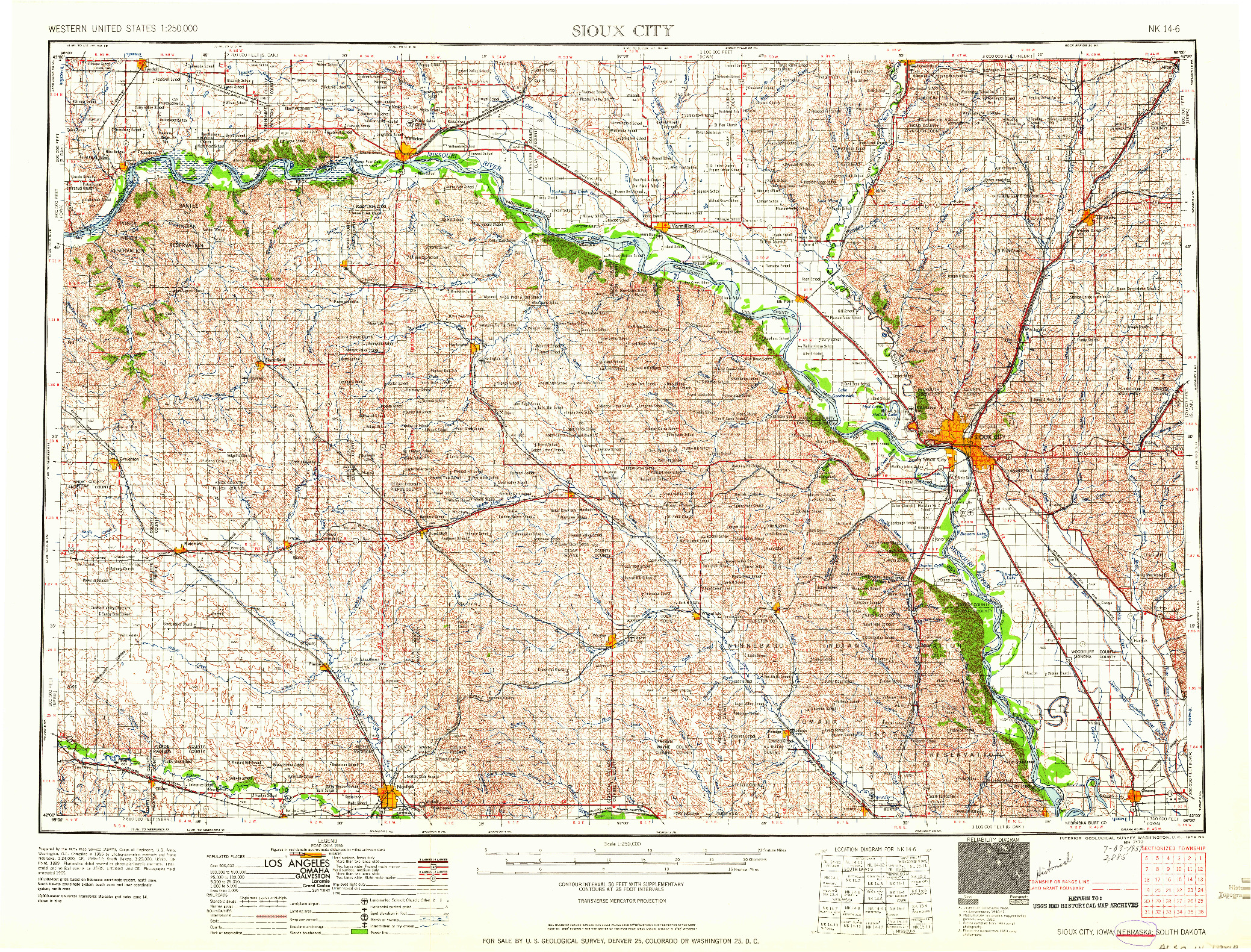 USGS 1:250000-SCALE QUADRANGLE FOR SIOUX CITY, NE 1955