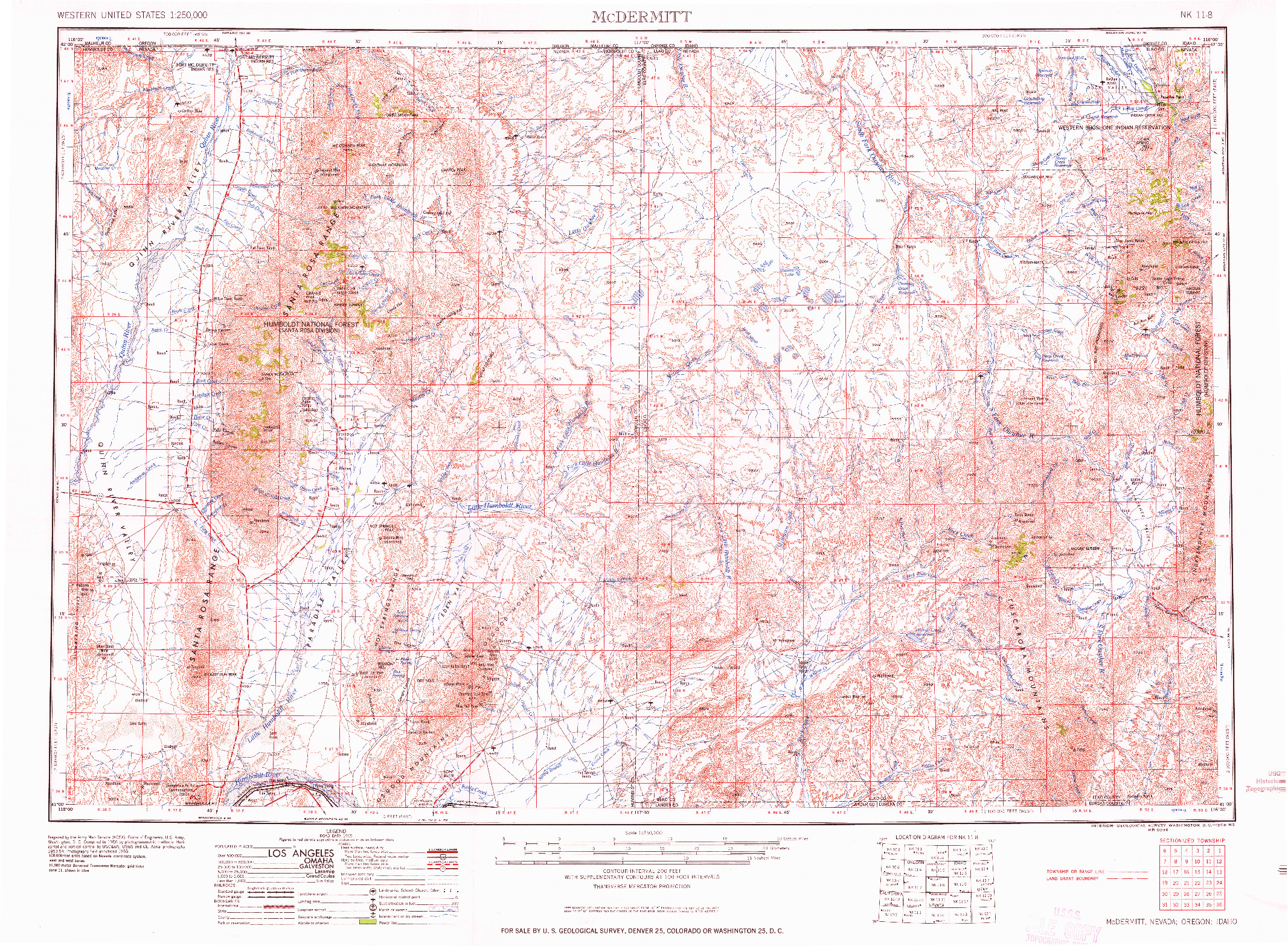 USGS 1:250000-SCALE QUADRANGLE FOR MCDERMITT, NV 1959