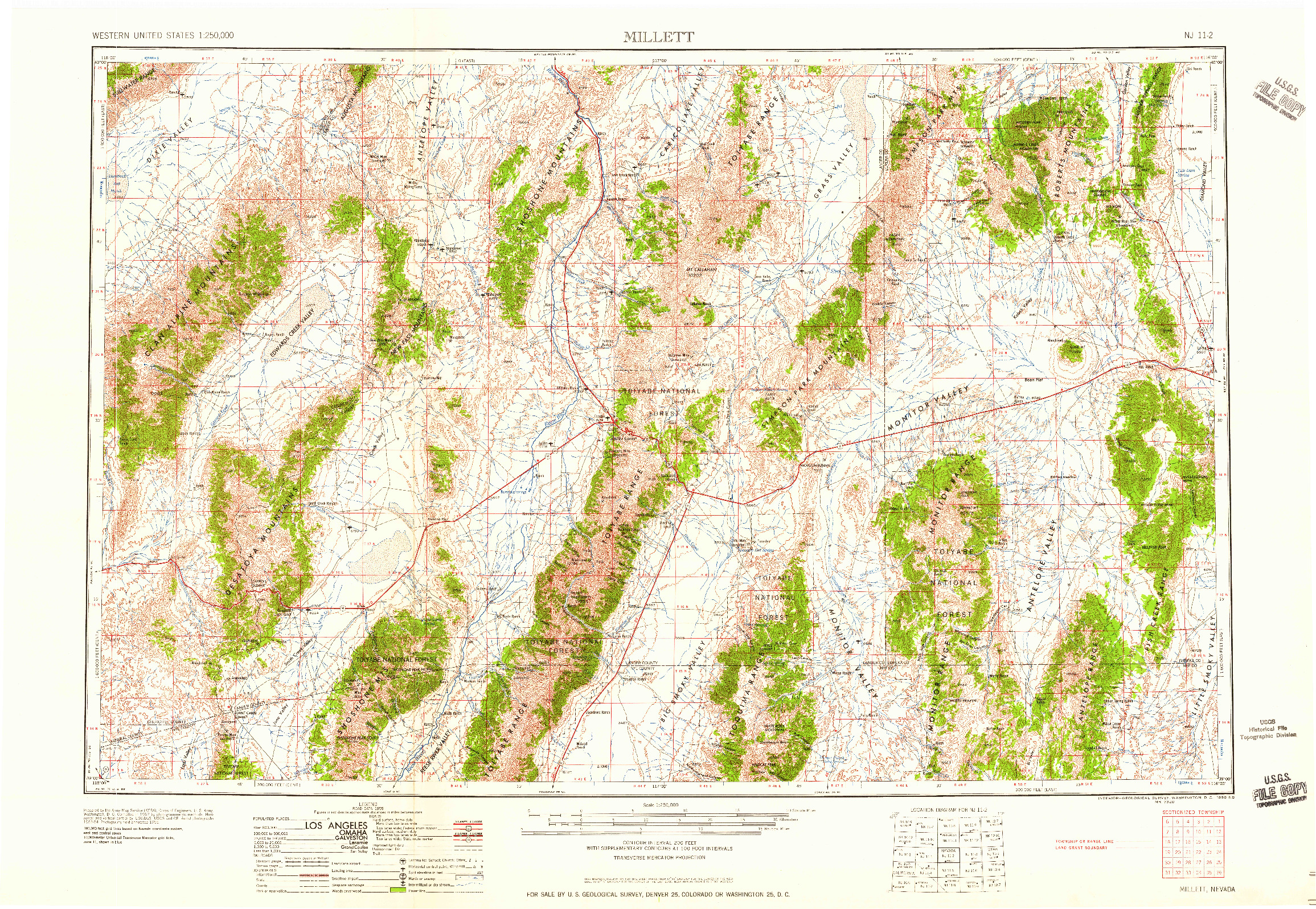 USGS 1:250000-SCALE QUADRANGLE FOR MILLETT, NV 1959