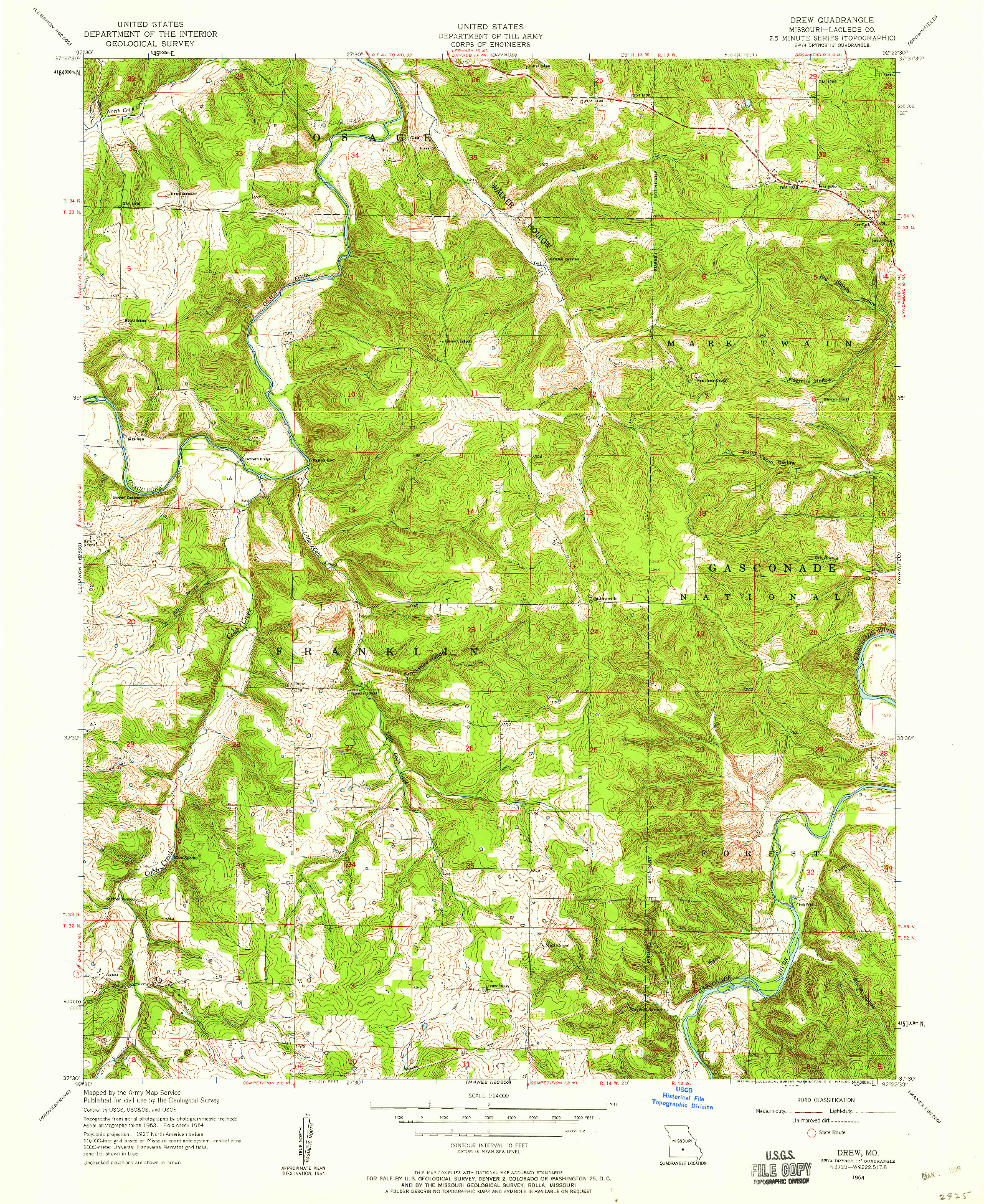 USGS 1:24000-SCALE QUADRANGLE FOR DREW, MO 1954