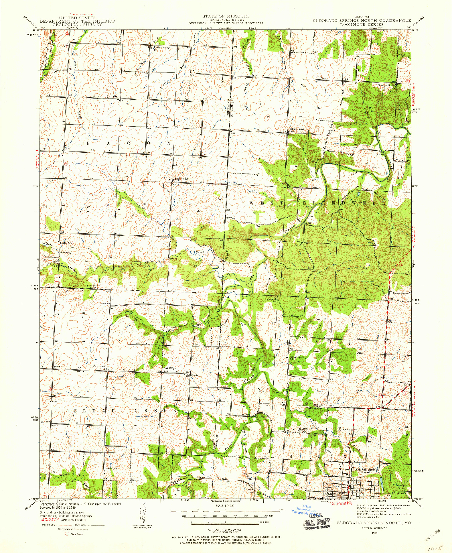 USGS 1:24000-SCALE QUADRANGLE FOR ELDORADO SPRINGS NORTH, MO 1939