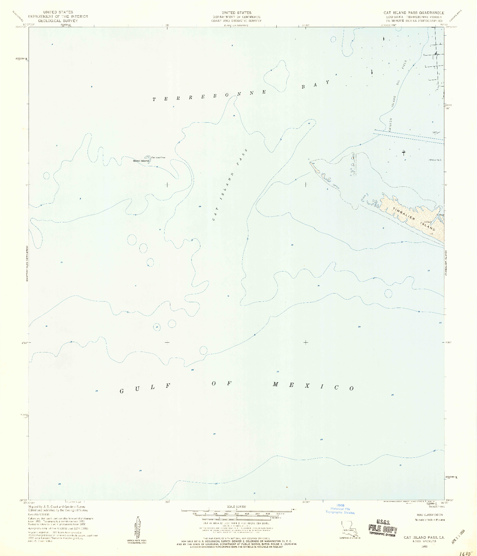 USGS 1:24000-SCALE QUADRANGLE FOR CAT ISLAND PASS, LA 1953
