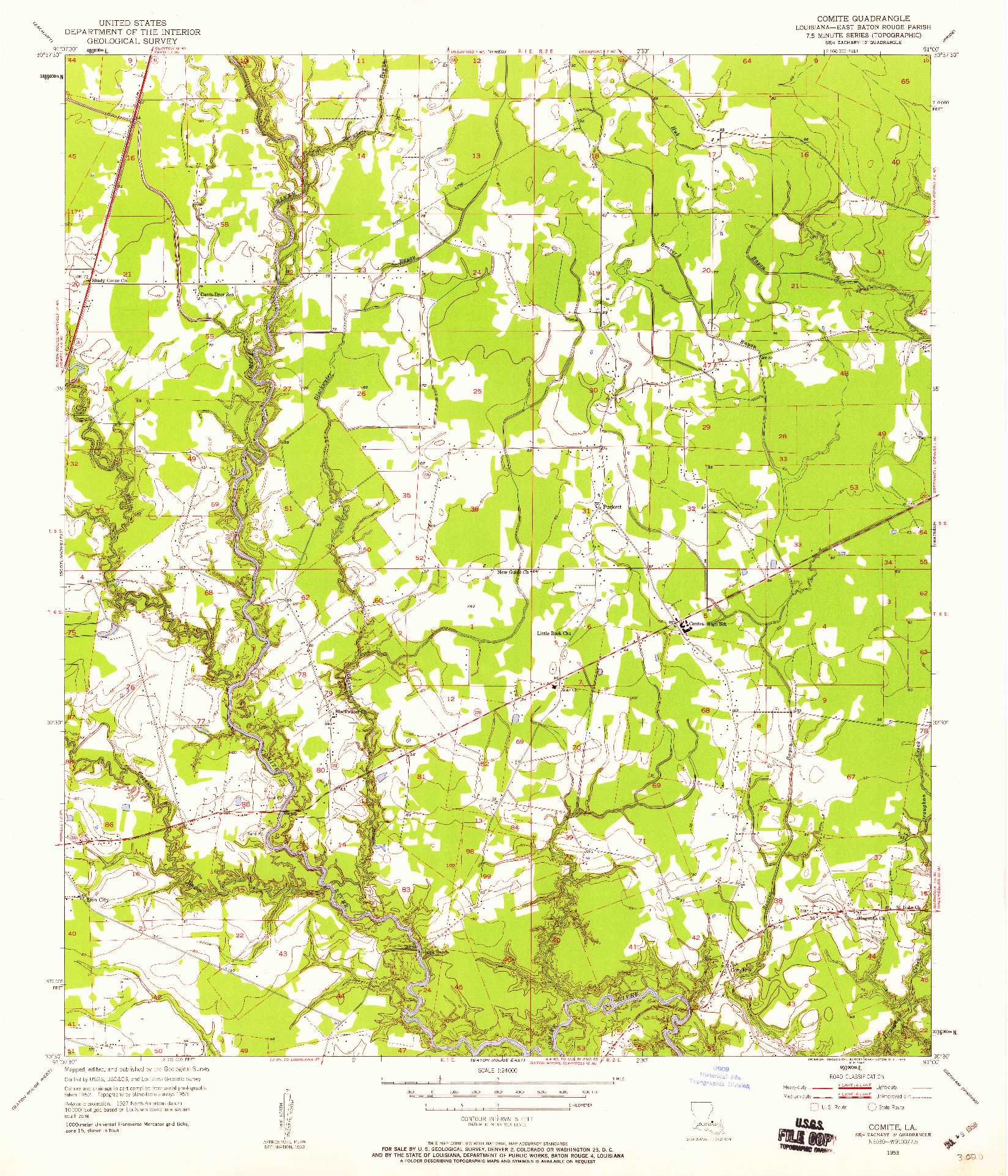 USGS 1:24000-SCALE QUADRANGLE FOR COMITE, LA 1953