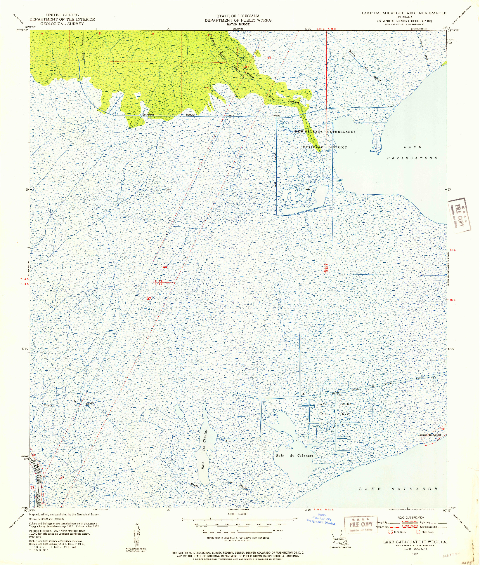USGS 1:24000-SCALE QUADRANGLE FOR LAKE CATAOUATCHE WEST, LA 1952