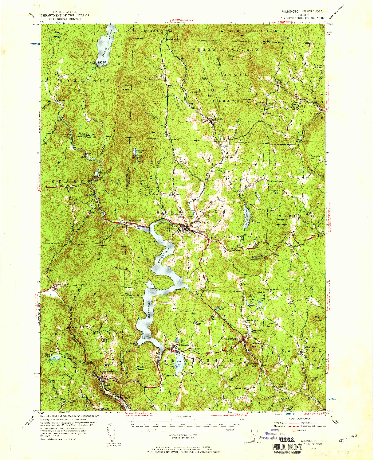 USGS 1:62500-SCALE QUADRANGLE FOR WILMINGTON, VT 1954