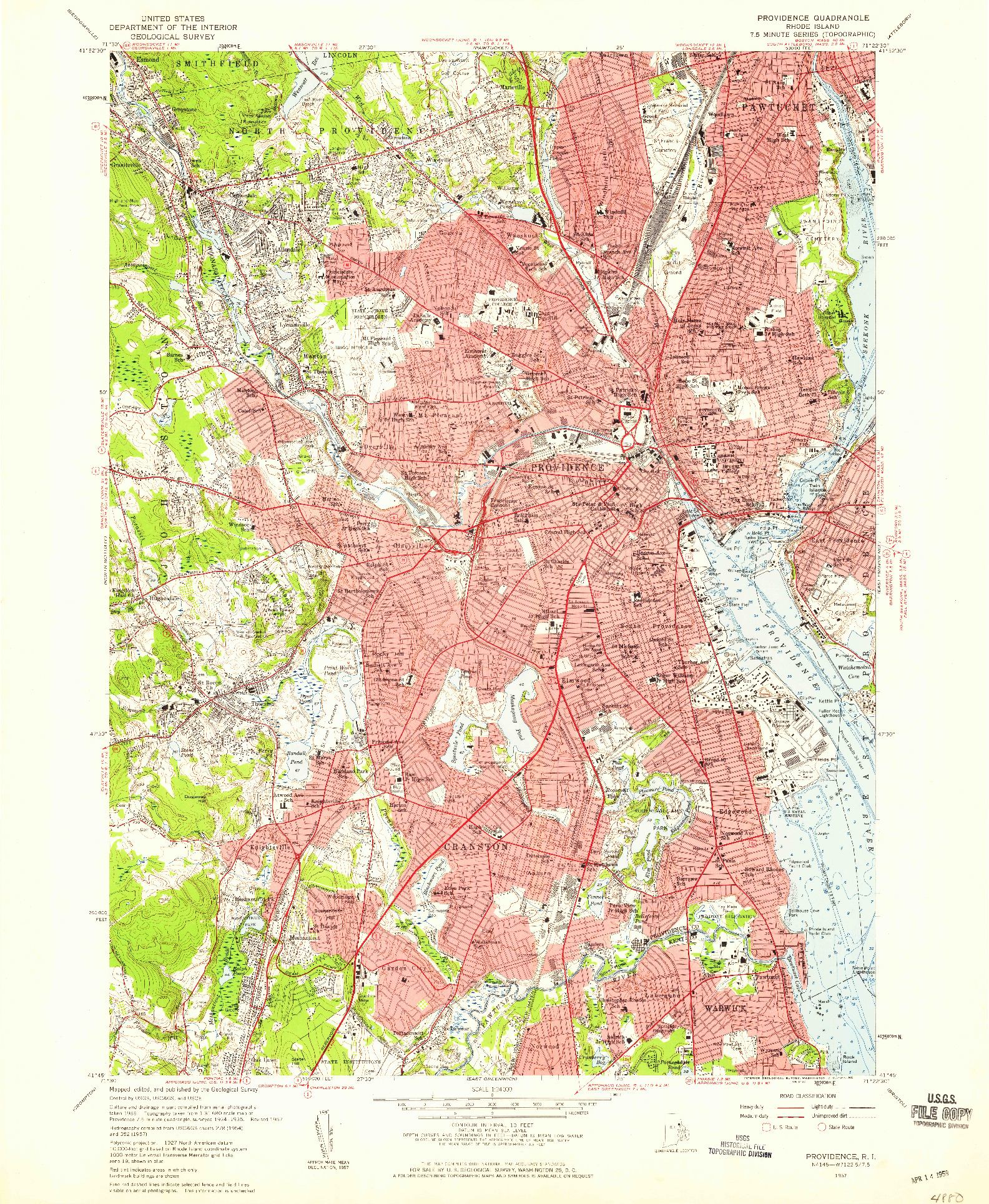 USGS 1:24000-SCALE QUADRANGLE FOR PROVIDENCE, RI 1957