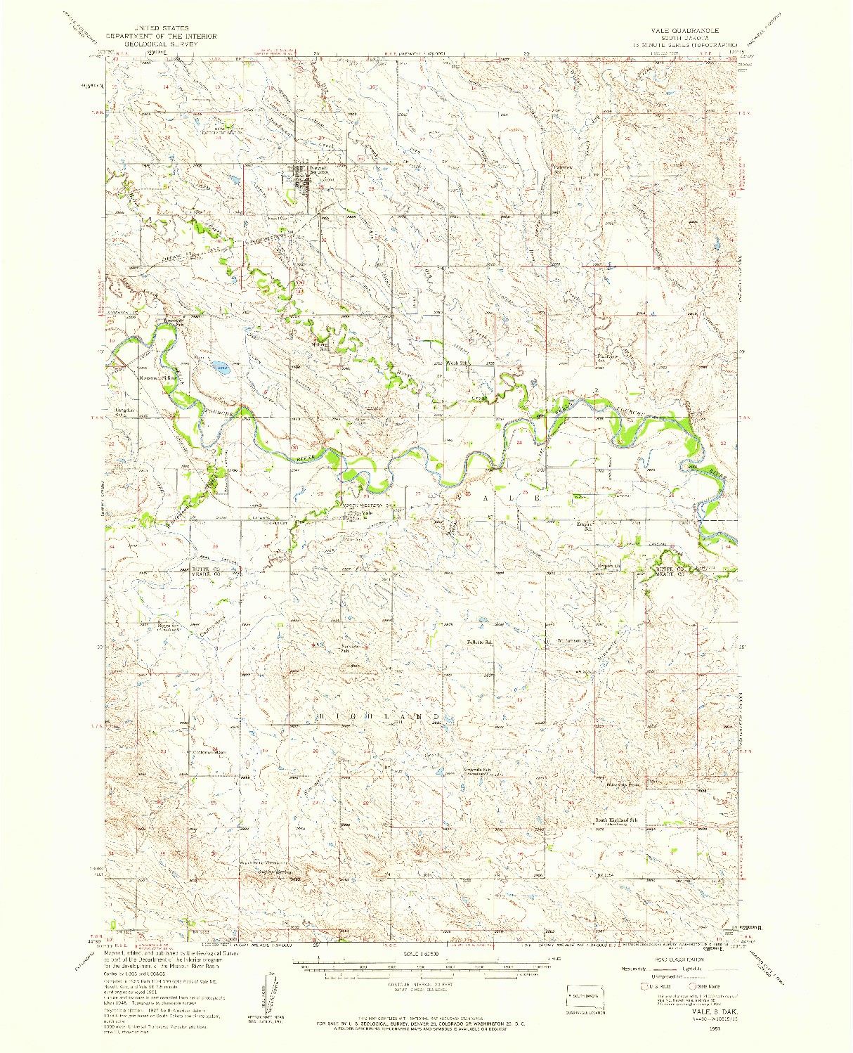 USGS 1:62500-SCALE QUADRANGLE FOR VALE, SD 1951