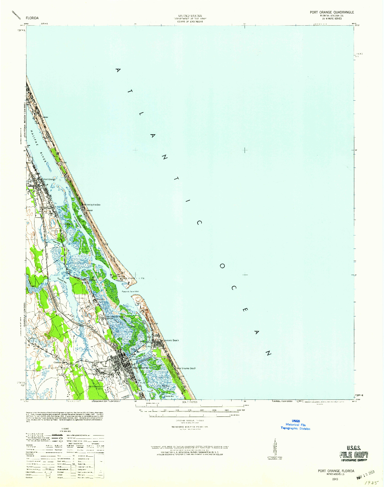 USGS 1:62500-SCALE QUADRANGLE FOR PORT ORANGE, FL 1943