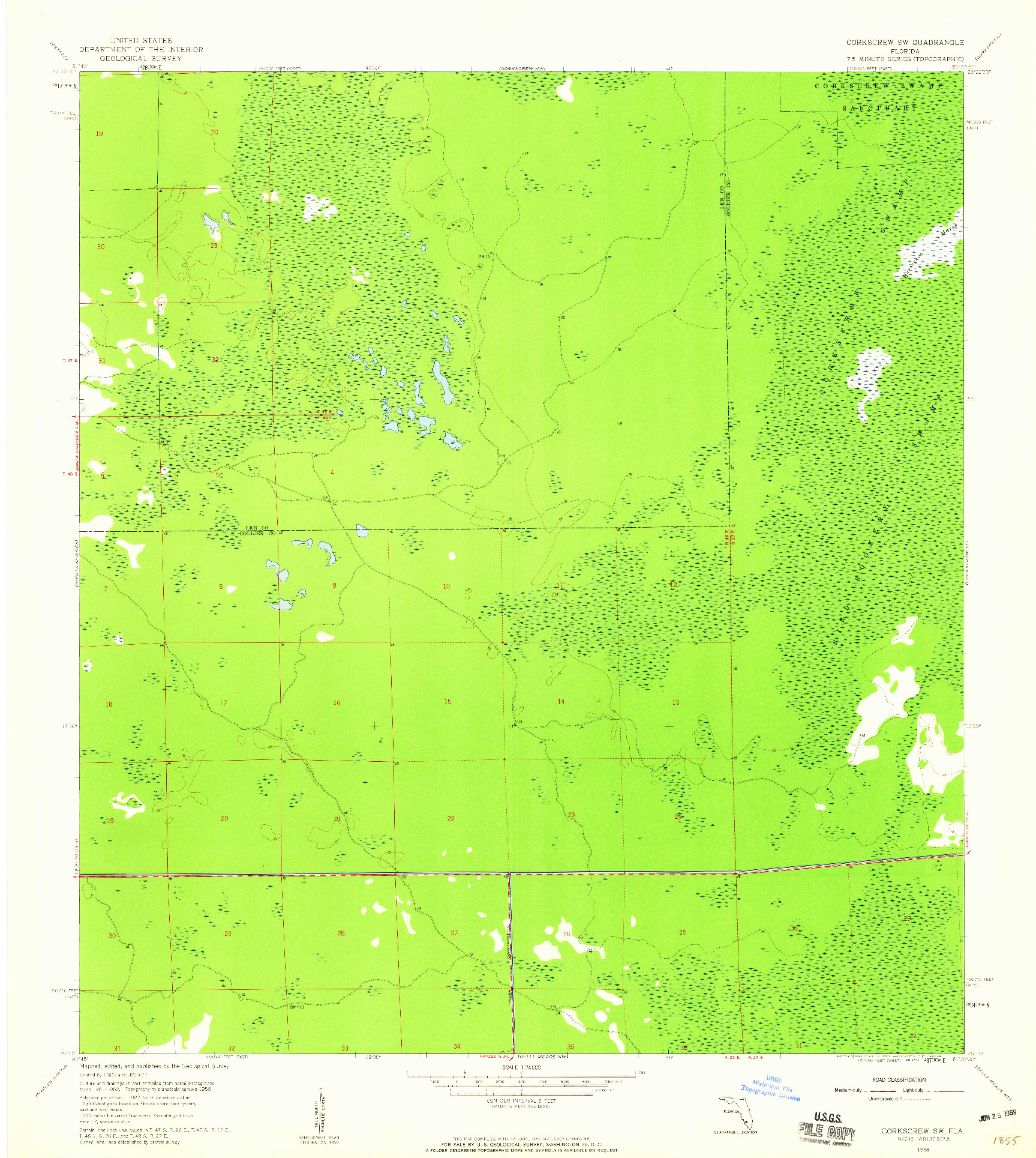 USGS 1:24000-SCALE QUADRANGLE FOR CORKSCREW SW, FL 1958