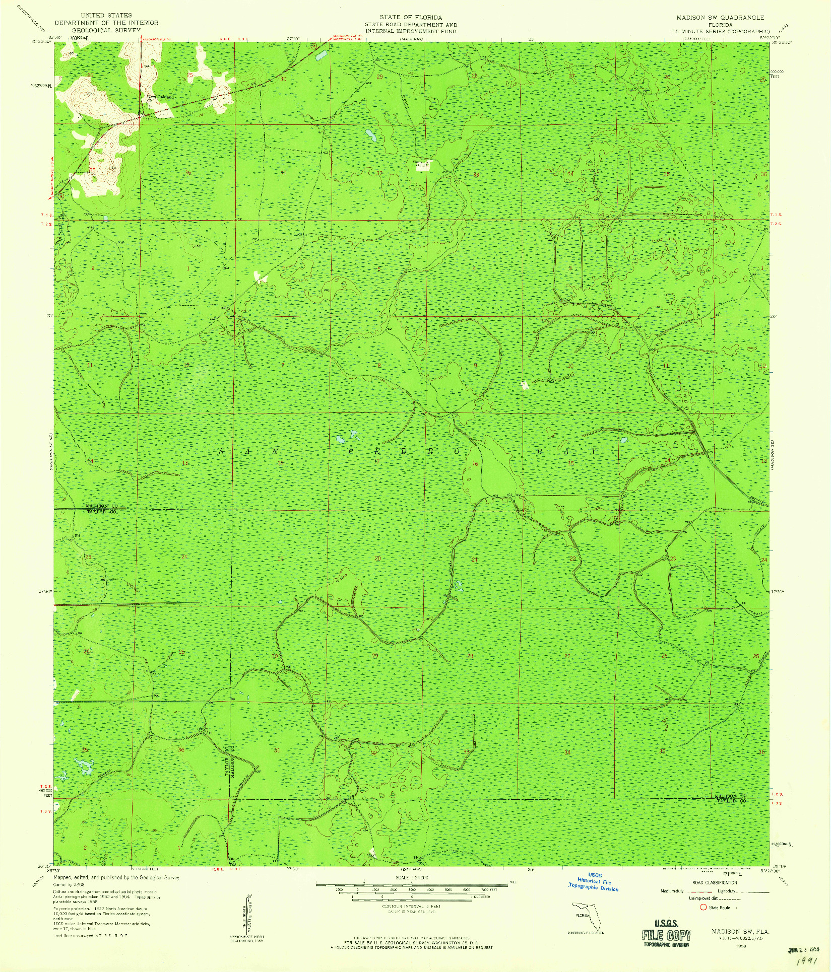 USGS 1:24000-SCALE QUADRANGLE FOR MADISON SW, FL 1958