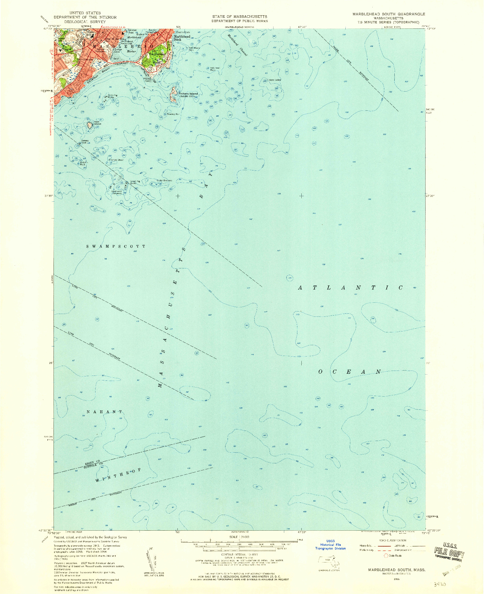 USGS 1:24000-SCALE QUADRANGLE FOR MARBLEHEAD SOUTH, MA 1956