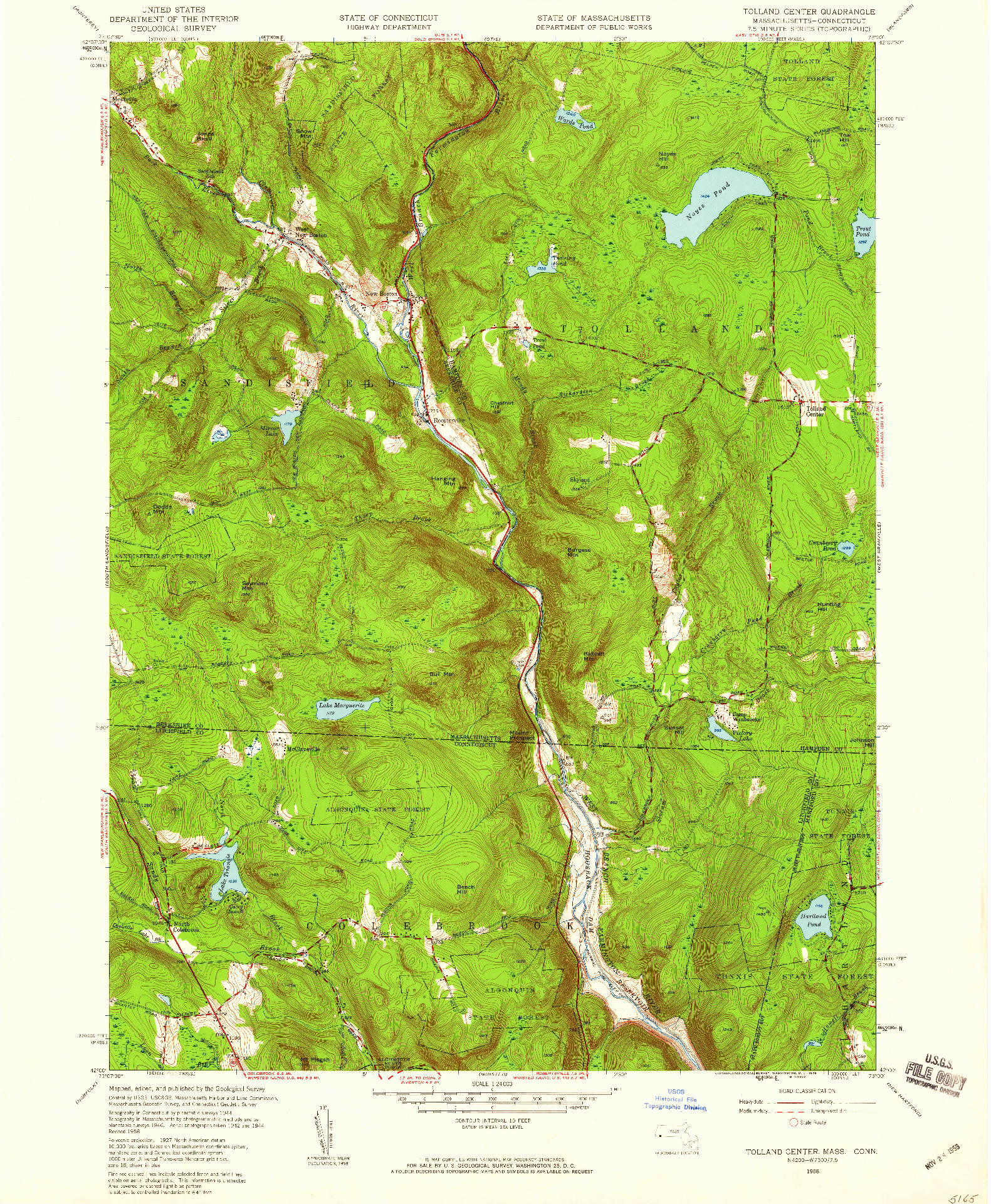 USGS 1:24000-SCALE QUADRANGLE FOR TOLLAND CENTER, MA 1958