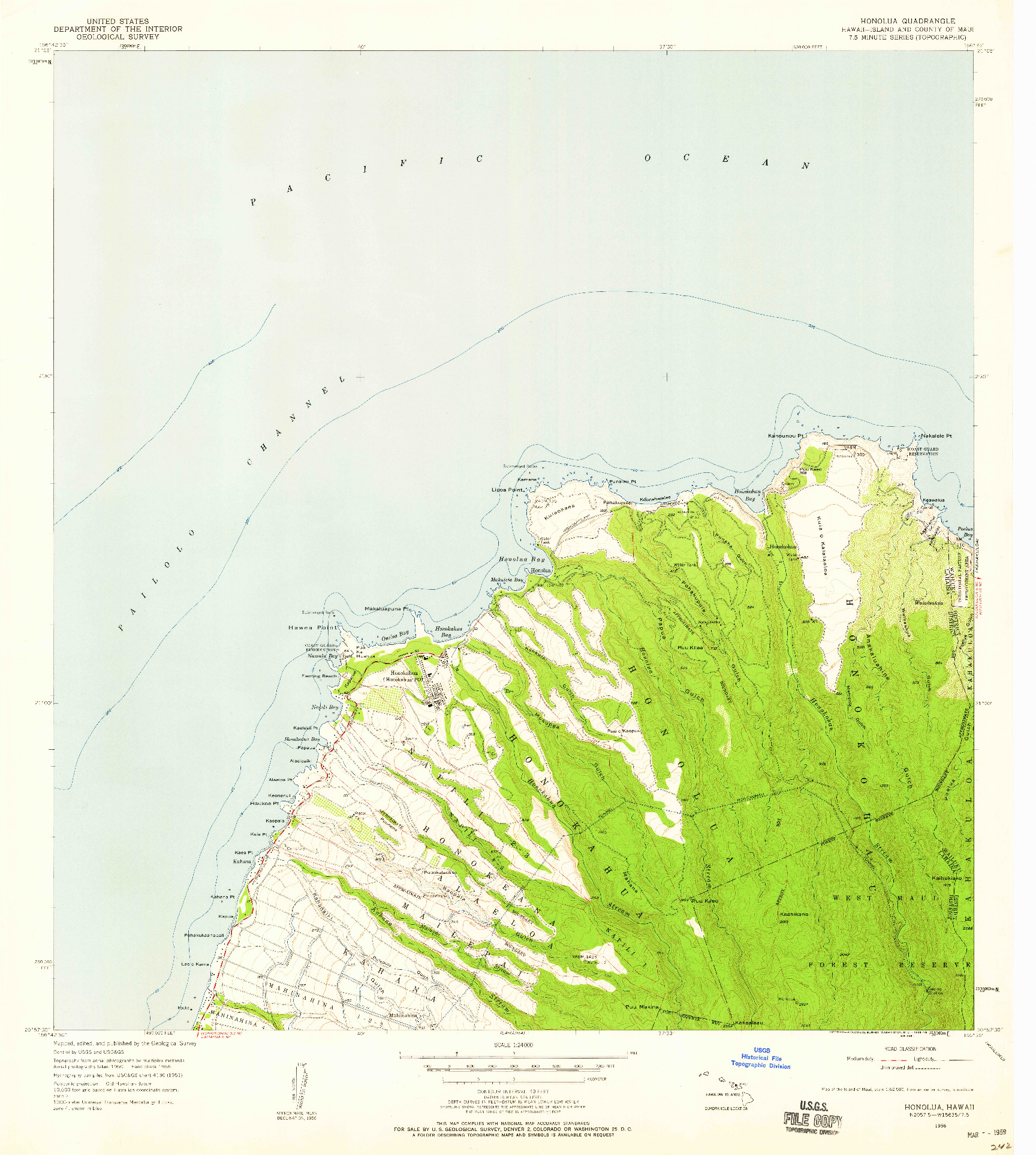 USGS 1:24000-SCALE QUADRANGLE FOR HONOLUA, HI 1956