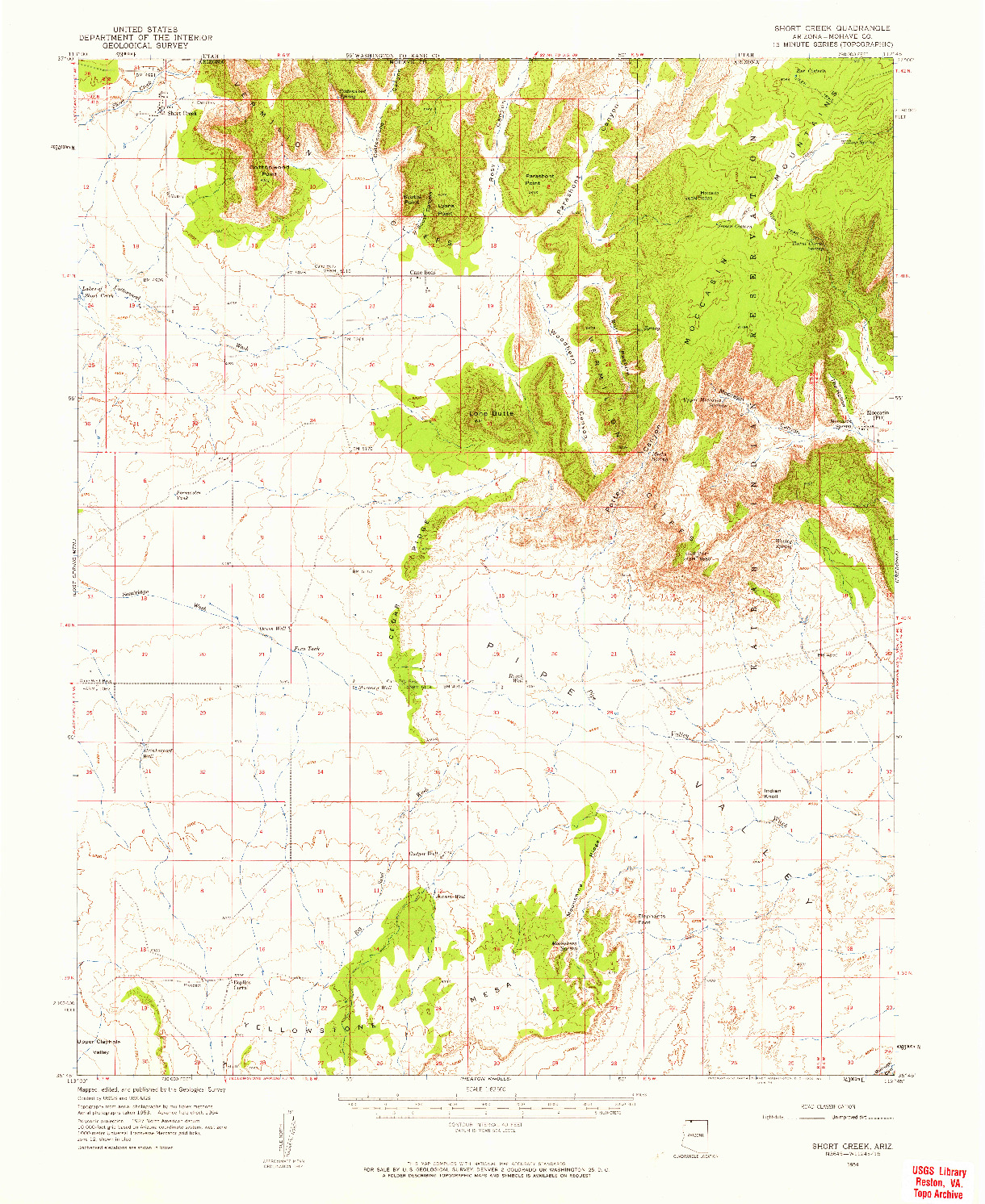 USGS 1:62500-SCALE QUADRANGLE FOR SHORT CREEK, AZ 1954