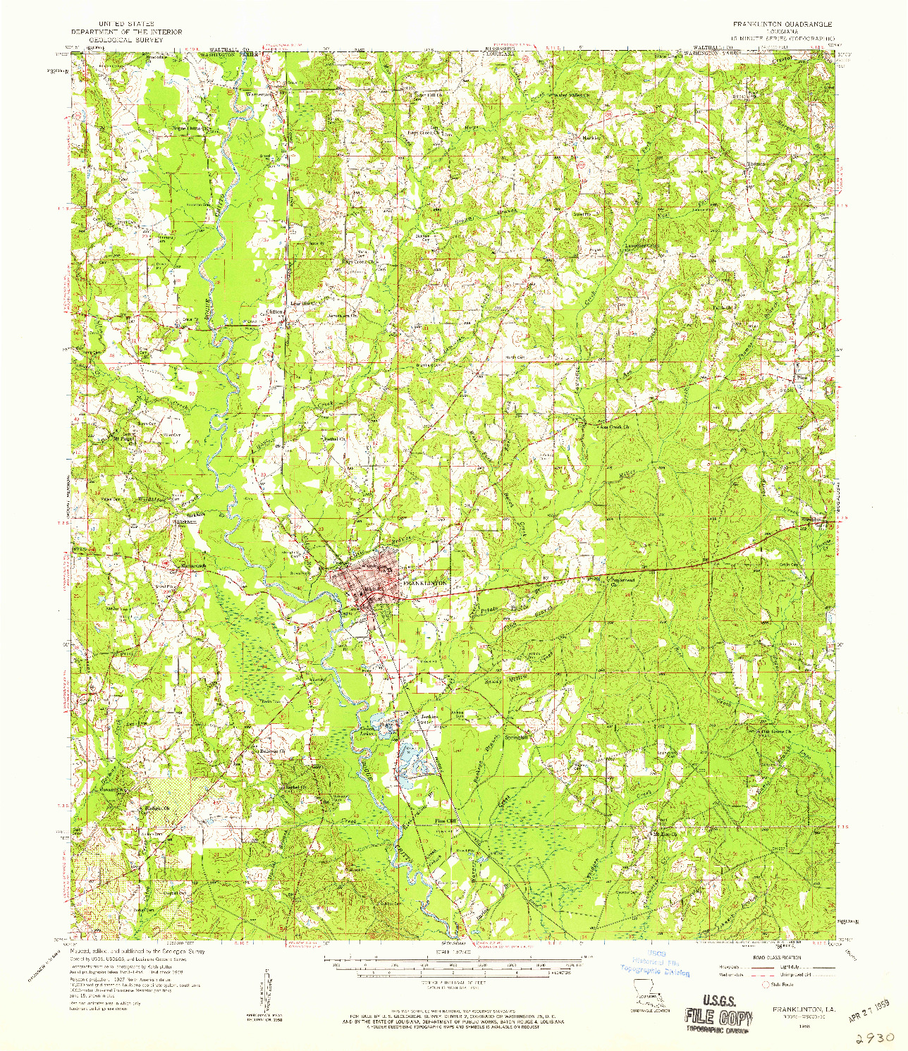 USGS 1:62500-SCALE QUADRANGLE FOR FRANKLINTON, LA 1958