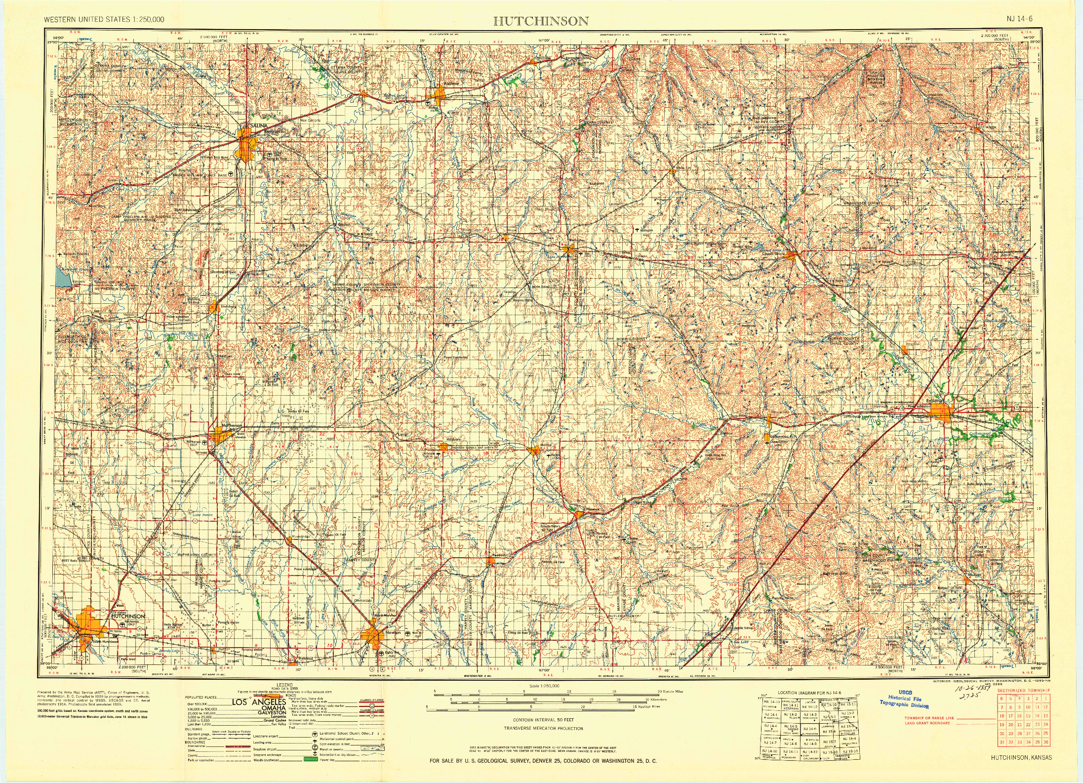 USGS 1:250000-SCALE QUADRANGLE FOR HUTCHINSON, KS 1959