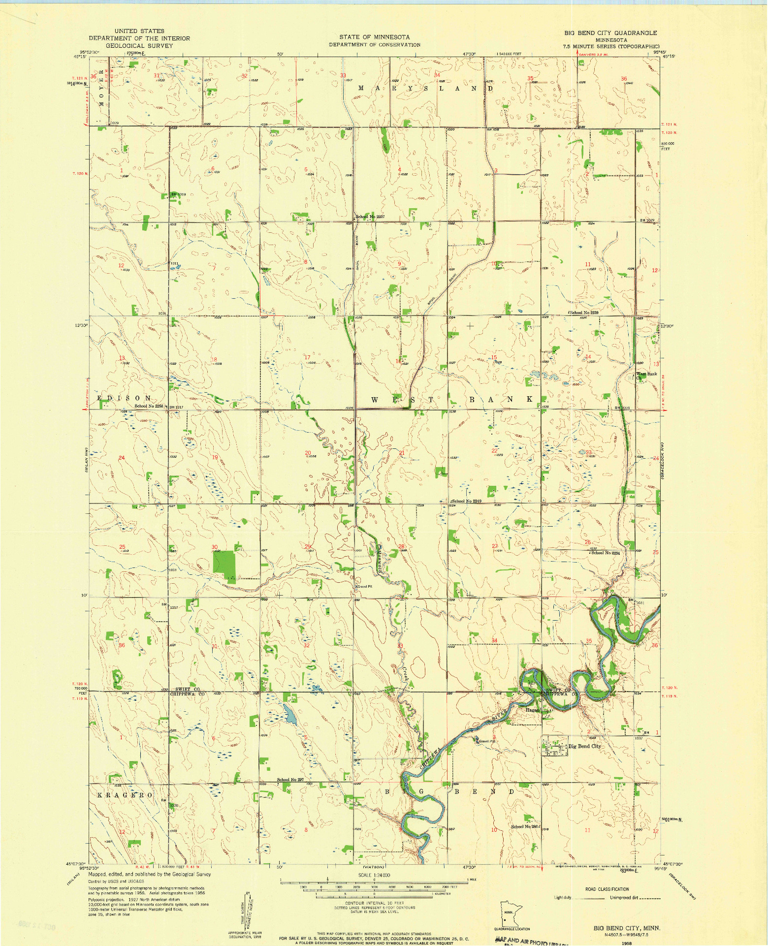 USGS 1:24000-SCALE QUADRANGLE FOR BIG BEND CITY, MN 1958