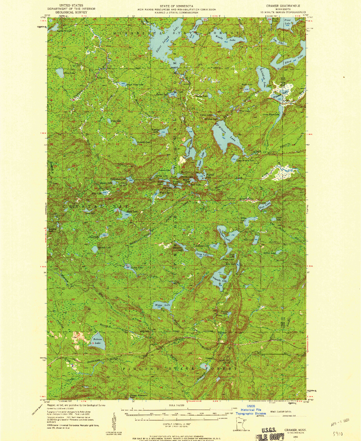 USGS 1:62500-SCALE QUADRANGLE FOR CRAMER, MN 1955