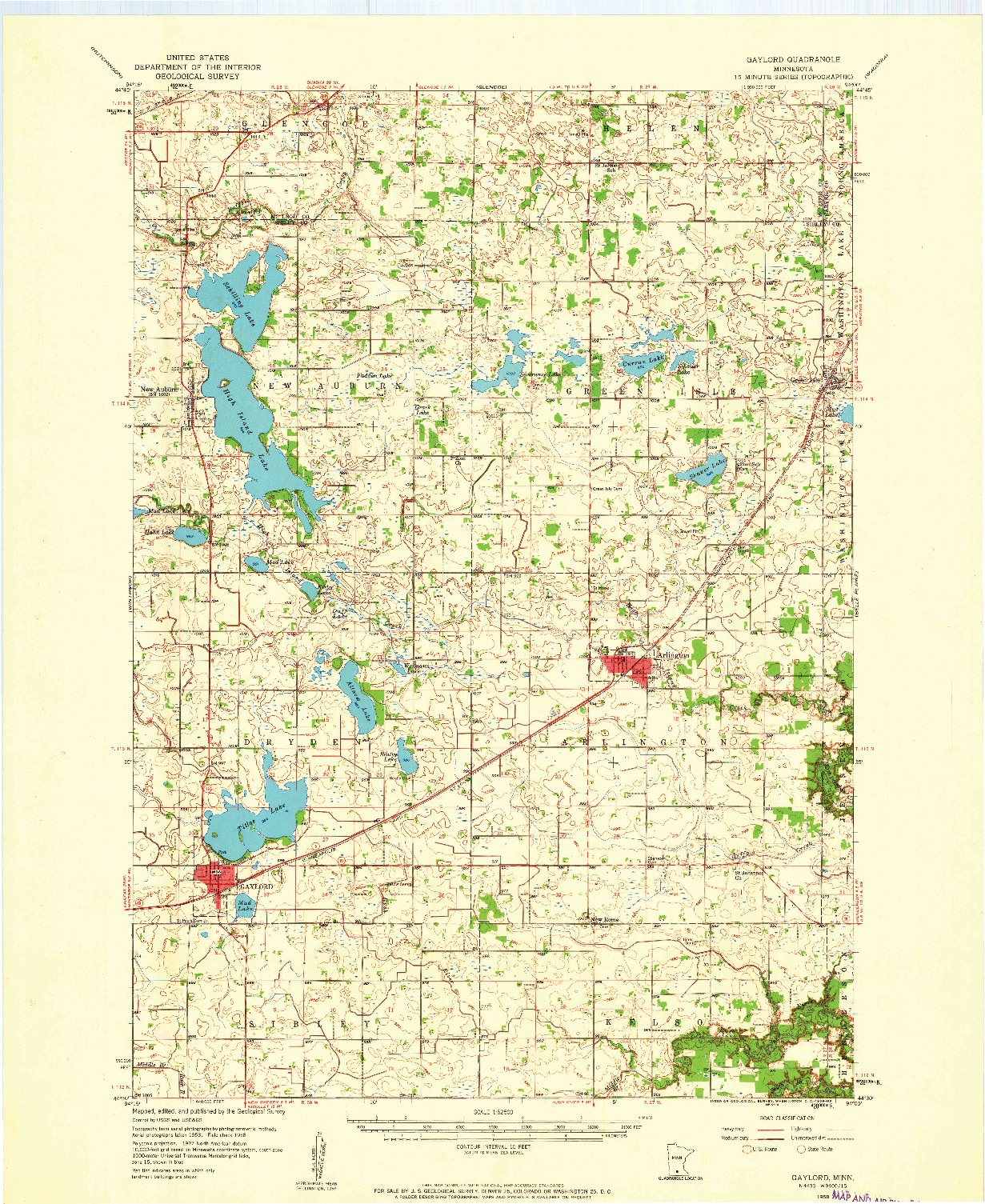 USGS 1:62500-SCALE QUADRANGLE FOR GAYLORD, MN 1958