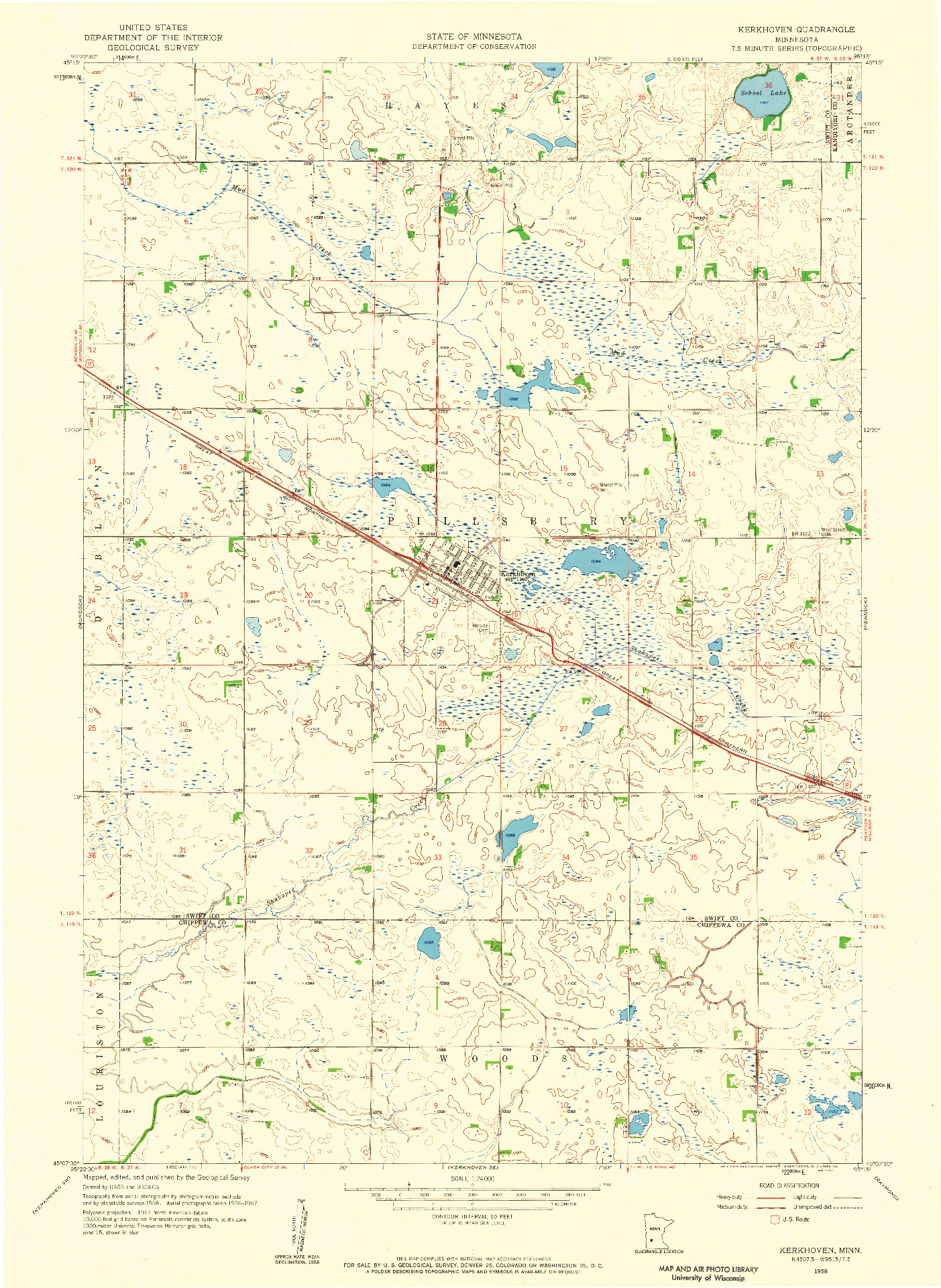 USGS 1:24000-SCALE QUADRANGLE FOR KERKHOVEN, MN 1958