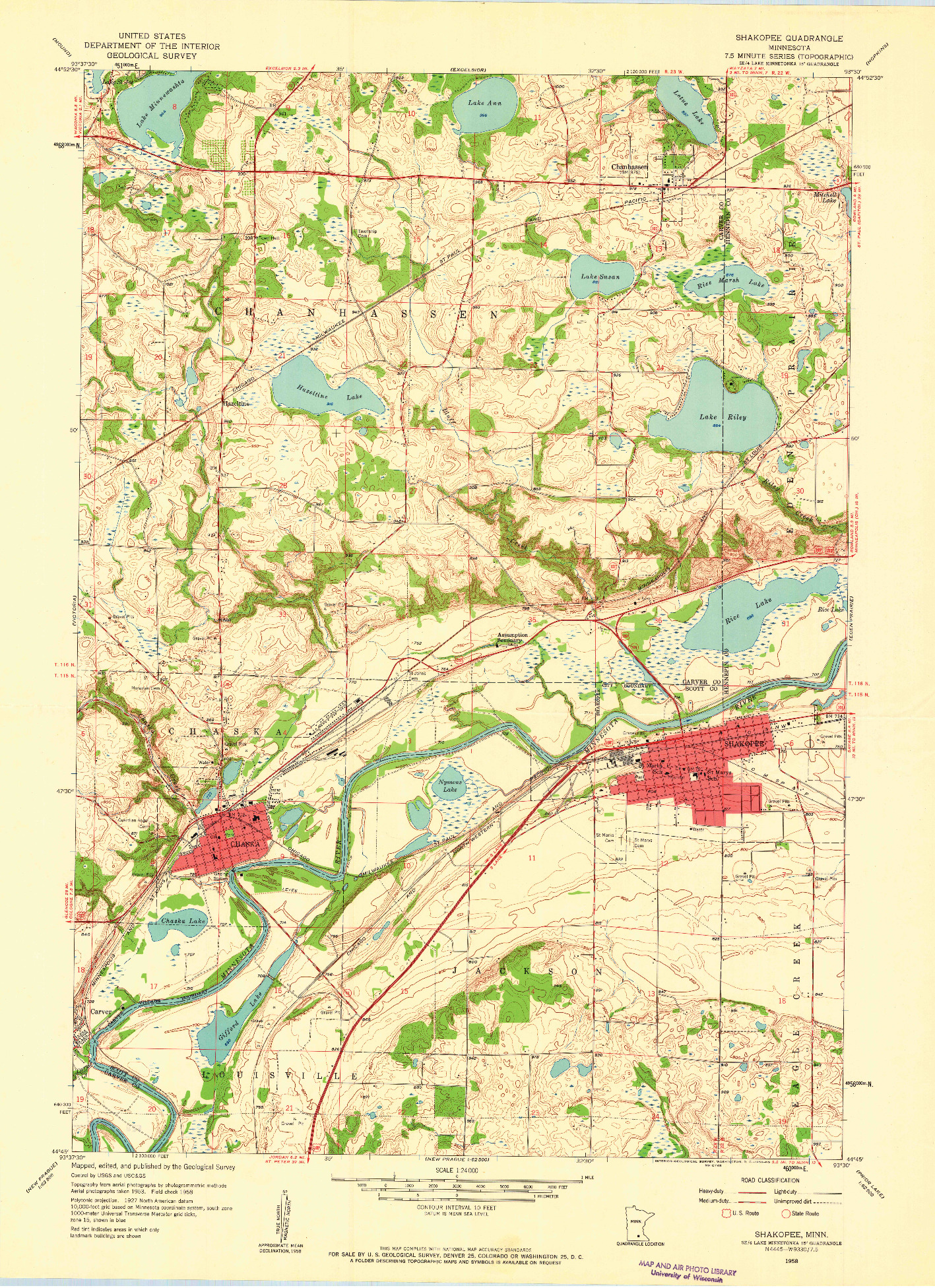 USGS 1:24000-SCALE QUADRANGLE FOR SHAKOPEE, MN 1958