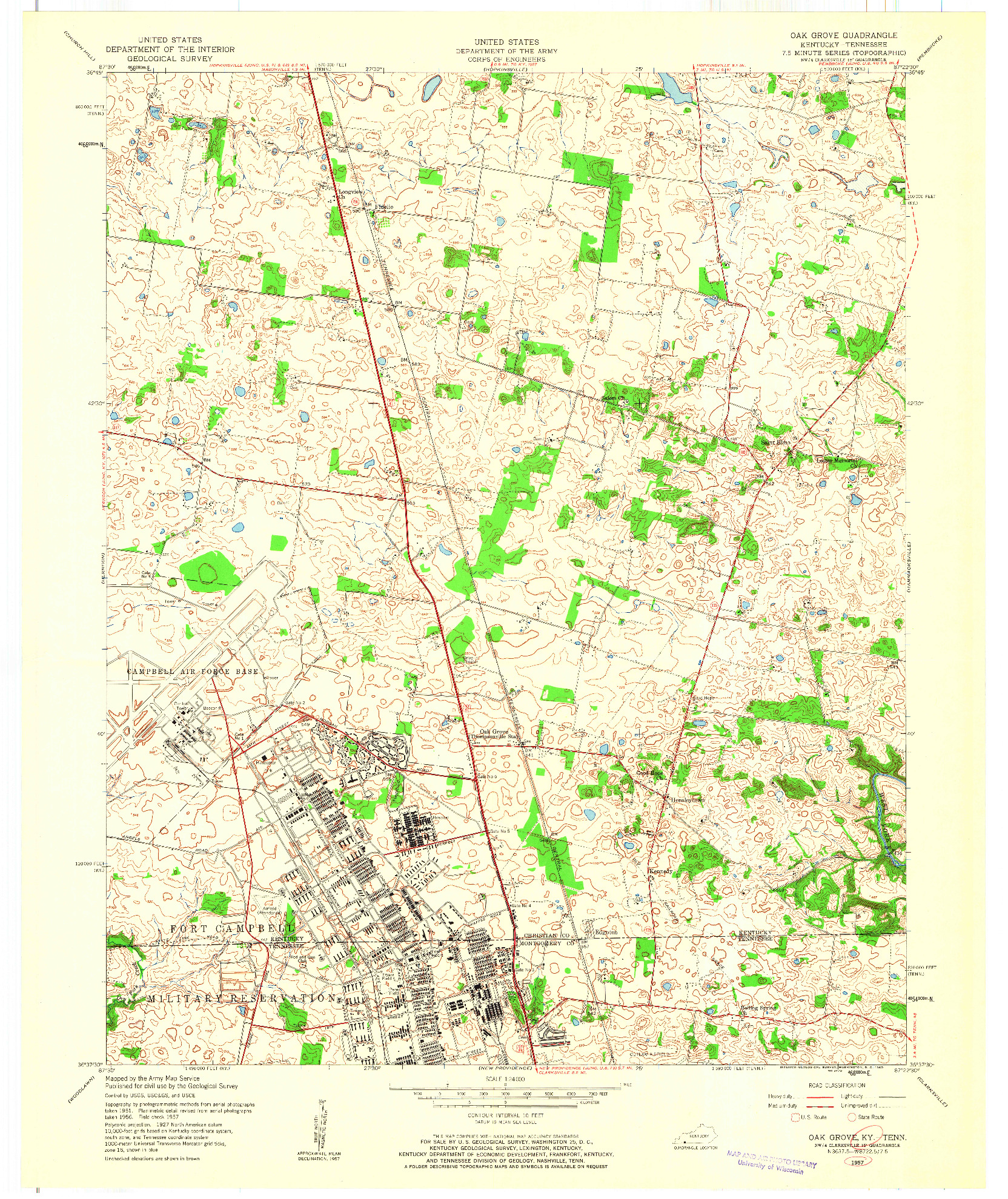 USGS 1:24000-SCALE QUADRANGLE FOR OAK GROVE, KY 1957