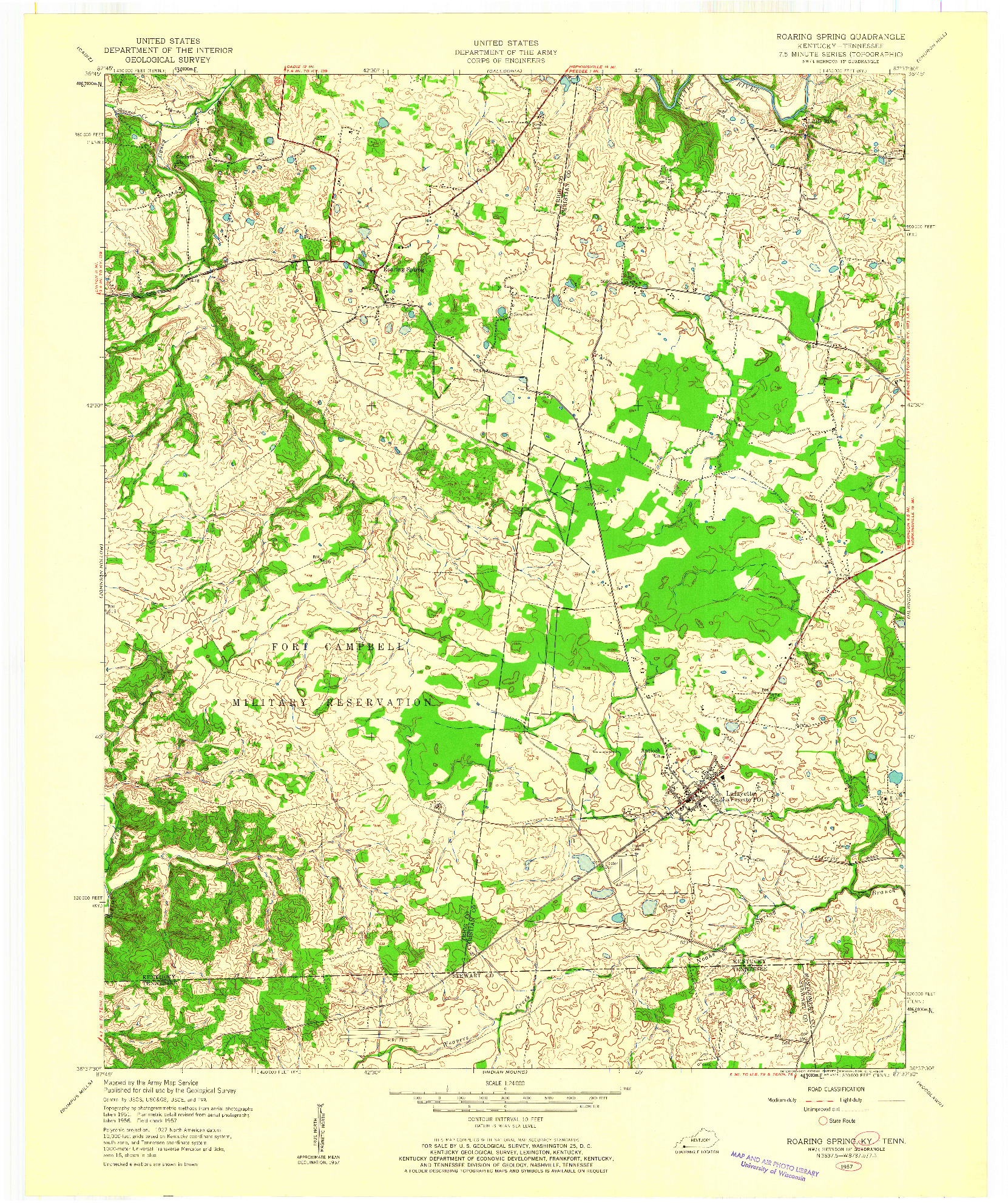 USGS 1:24000-SCALE QUADRANGLE FOR ROARING SPRING, KY 1957