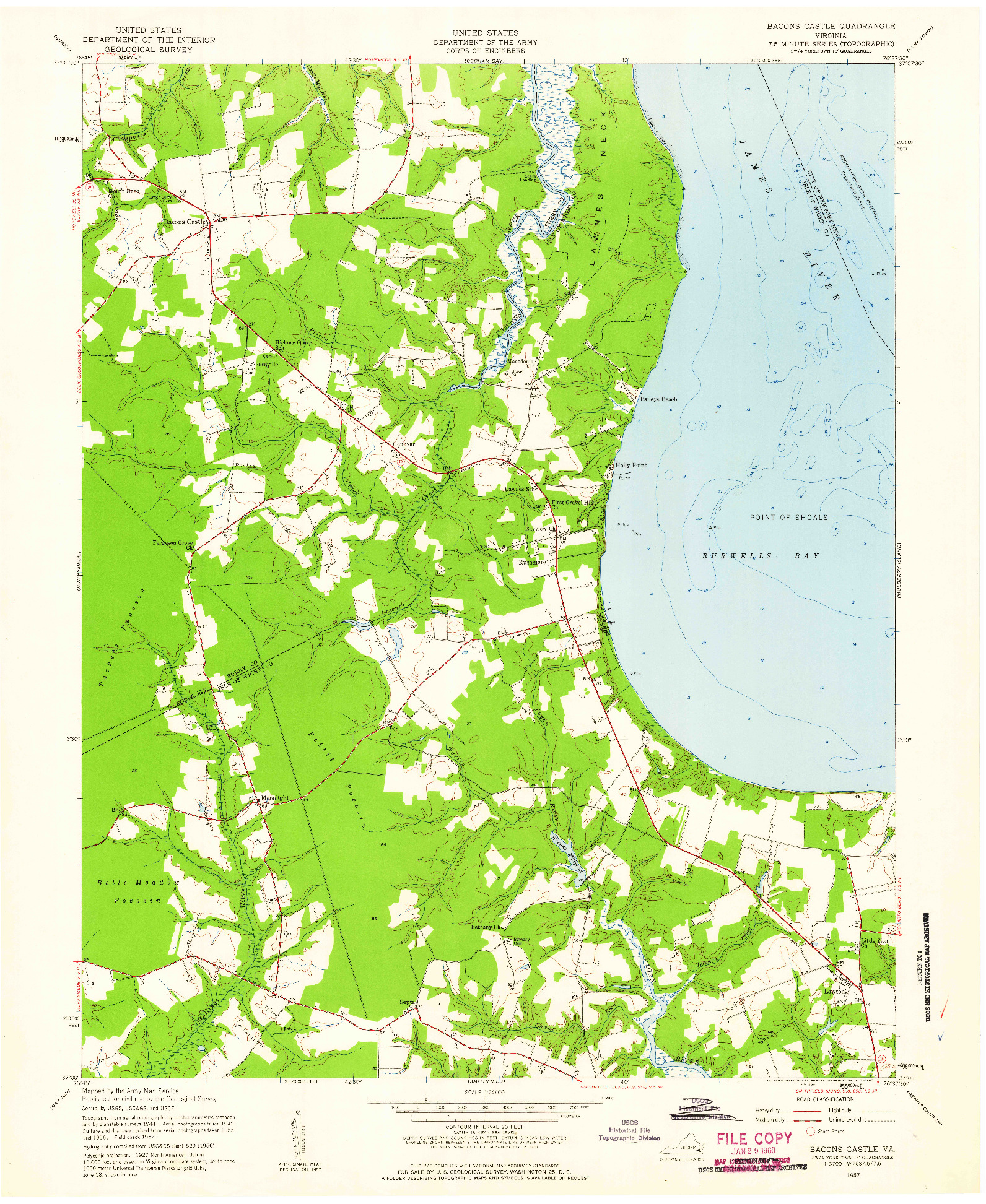USGS 1:24000-SCALE QUADRANGLE FOR BACONS CASTLE, VA 1957