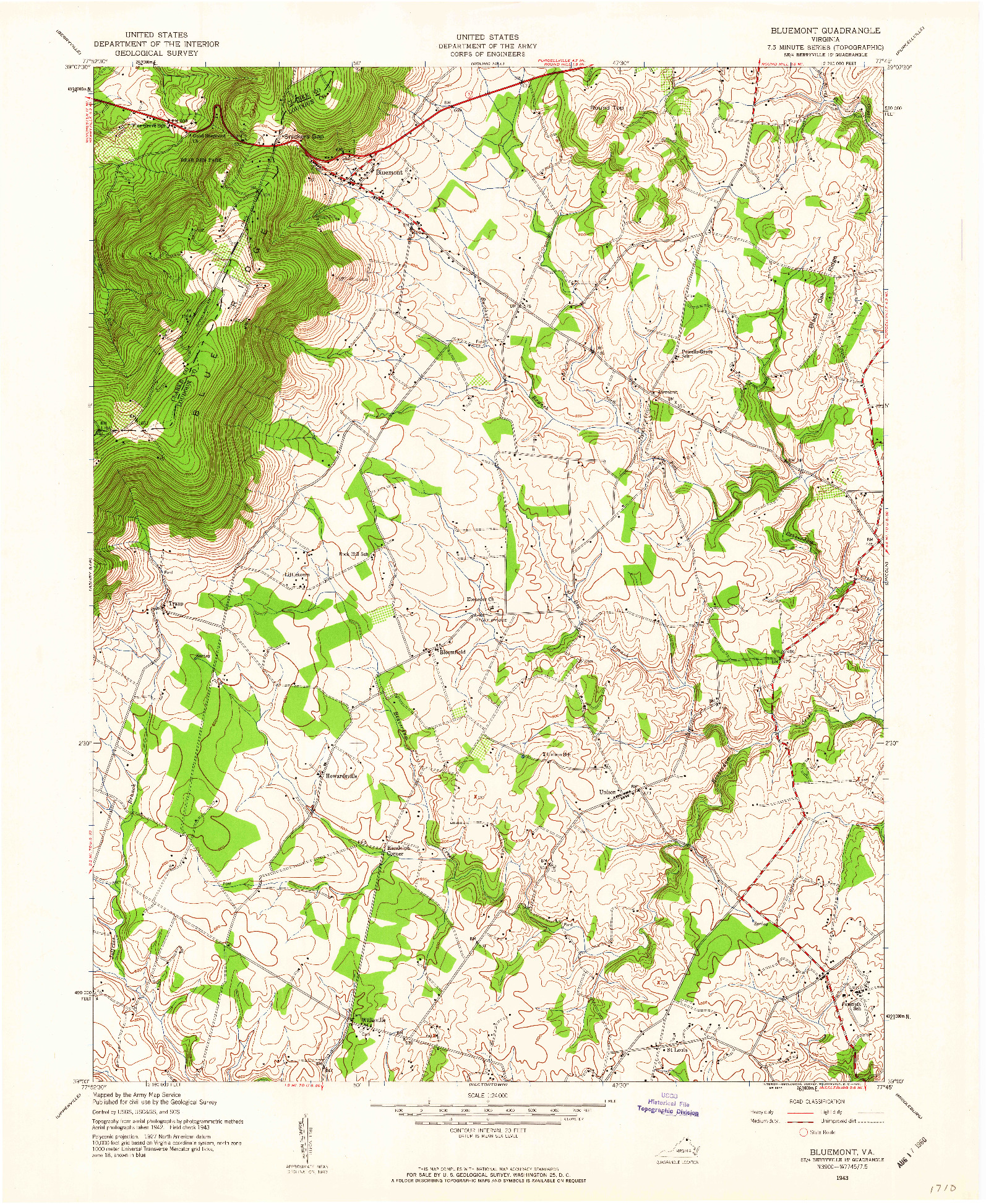USGS 1:24000-SCALE QUADRANGLE FOR BLUEMONT, VA 1943