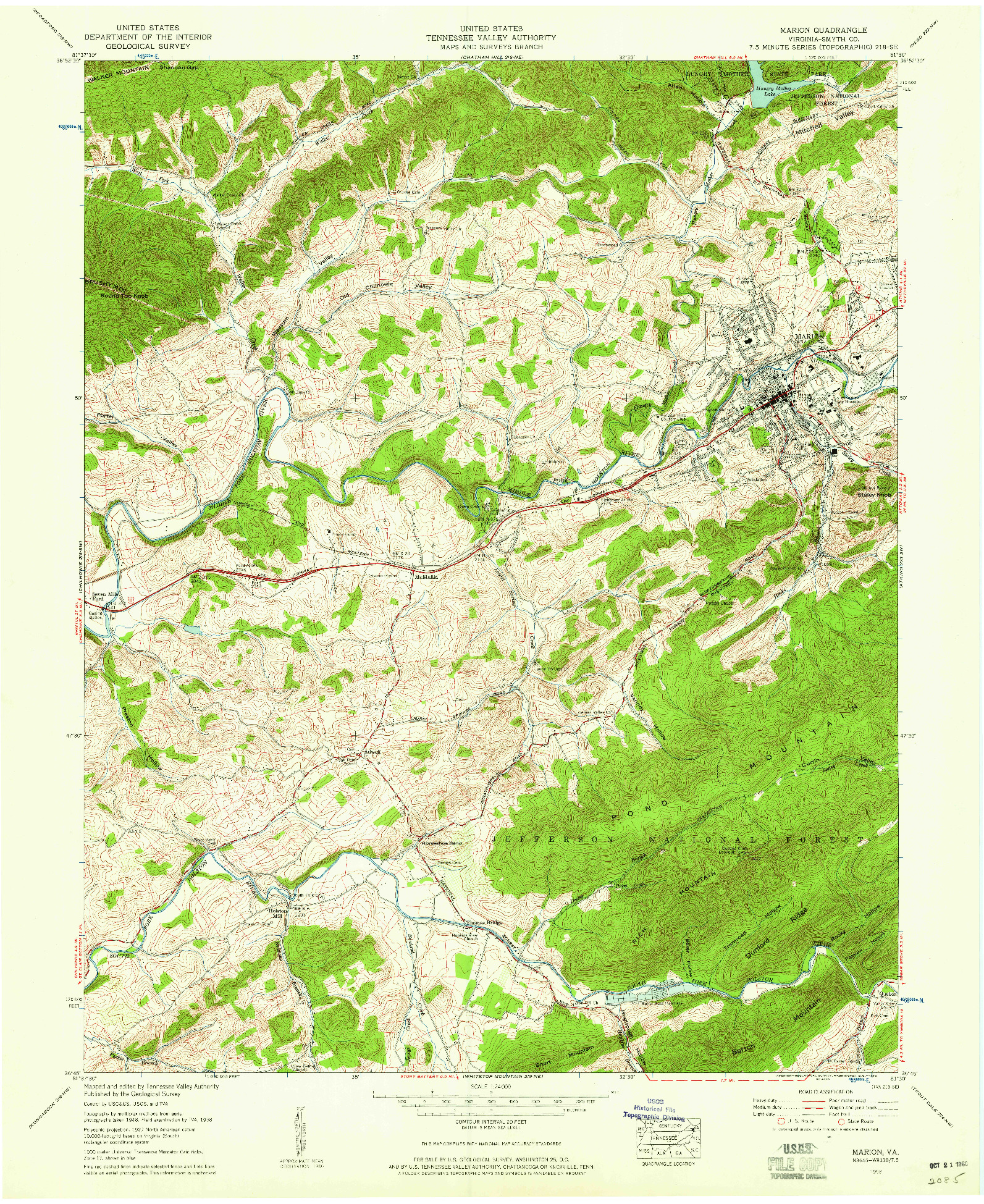 USGS 1:24000-SCALE QUADRANGLE FOR MARION, VA 1958