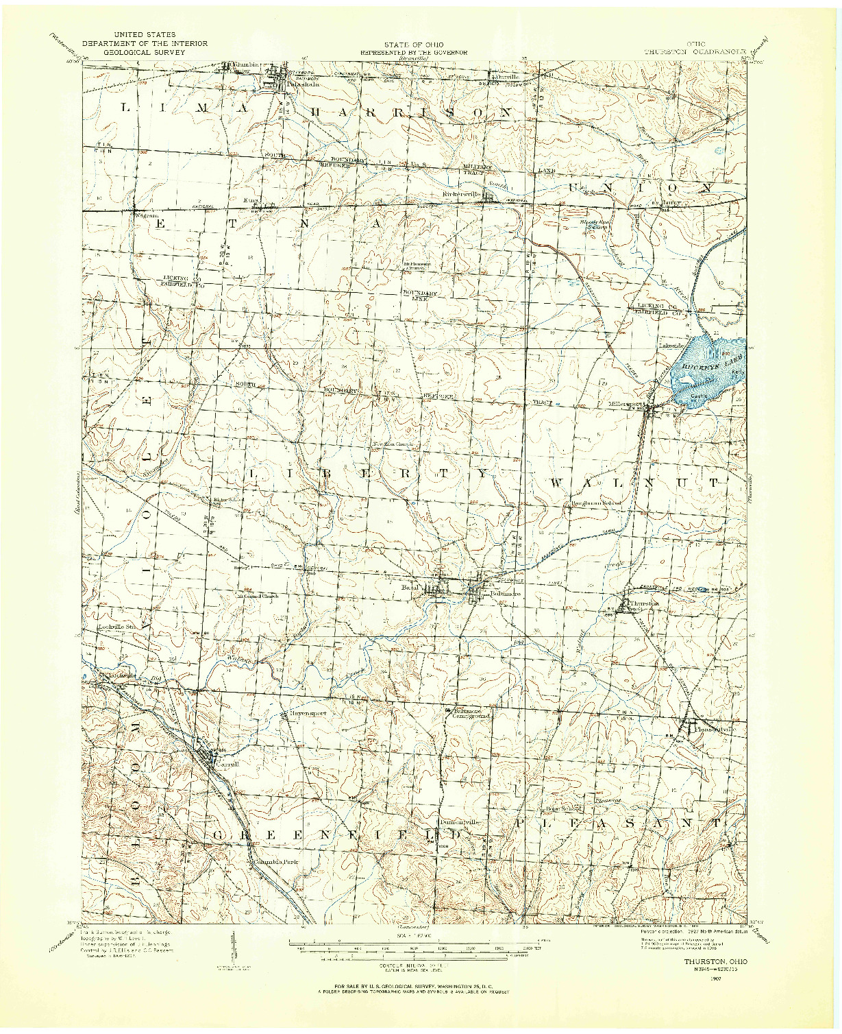 USGS 1:62500-SCALE QUADRANGLE FOR THURSTON, OH 1907