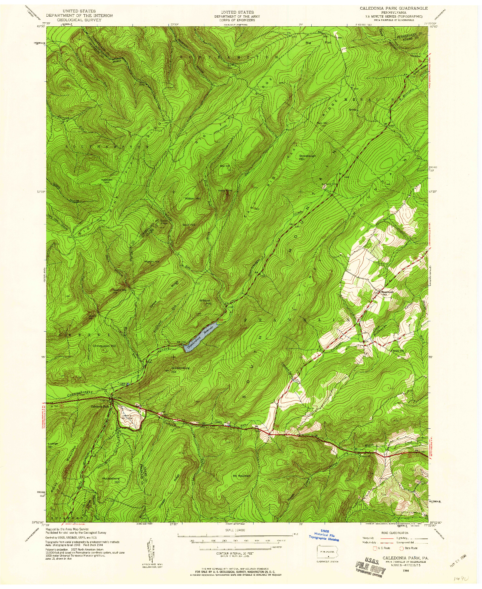 USGS 1:24000-SCALE QUADRANGLE FOR CALEDONIA PARK, PA 1944