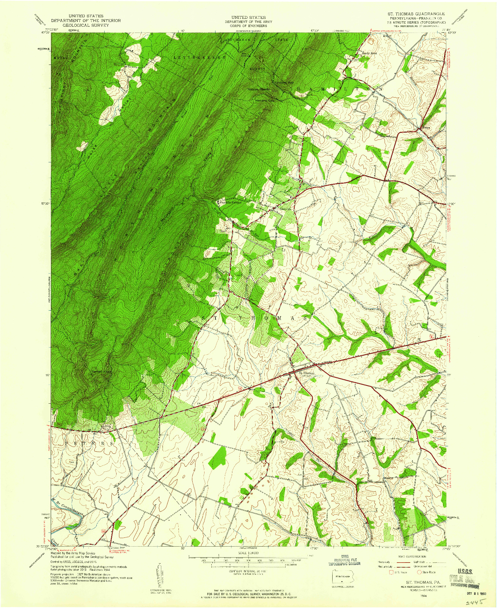 USGS 1:24000-SCALE QUADRANGLE FOR ST THOMAS, PA 1944