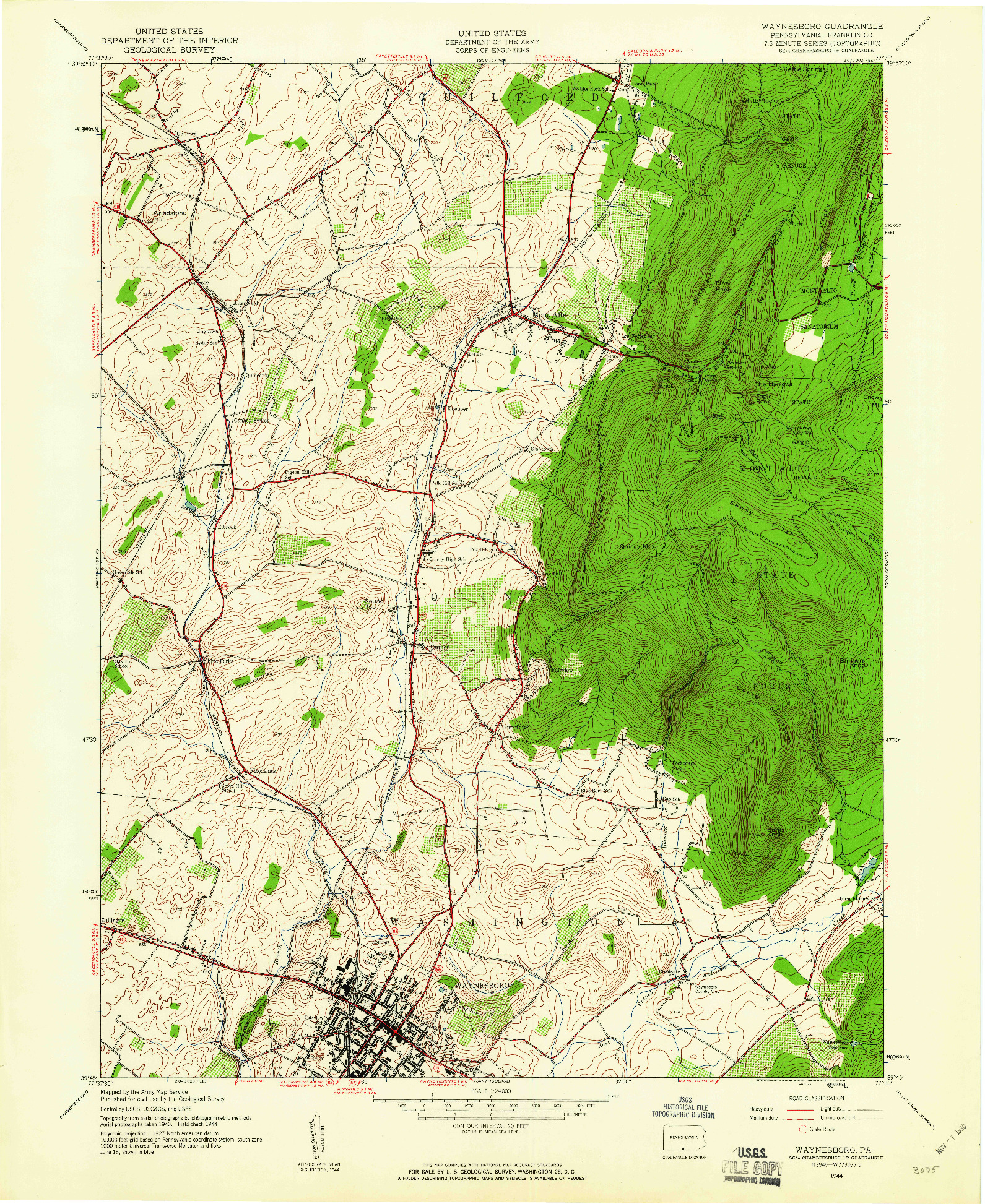 USGS 1:24000-SCALE QUADRANGLE FOR WAYNESBORO, PA 1944