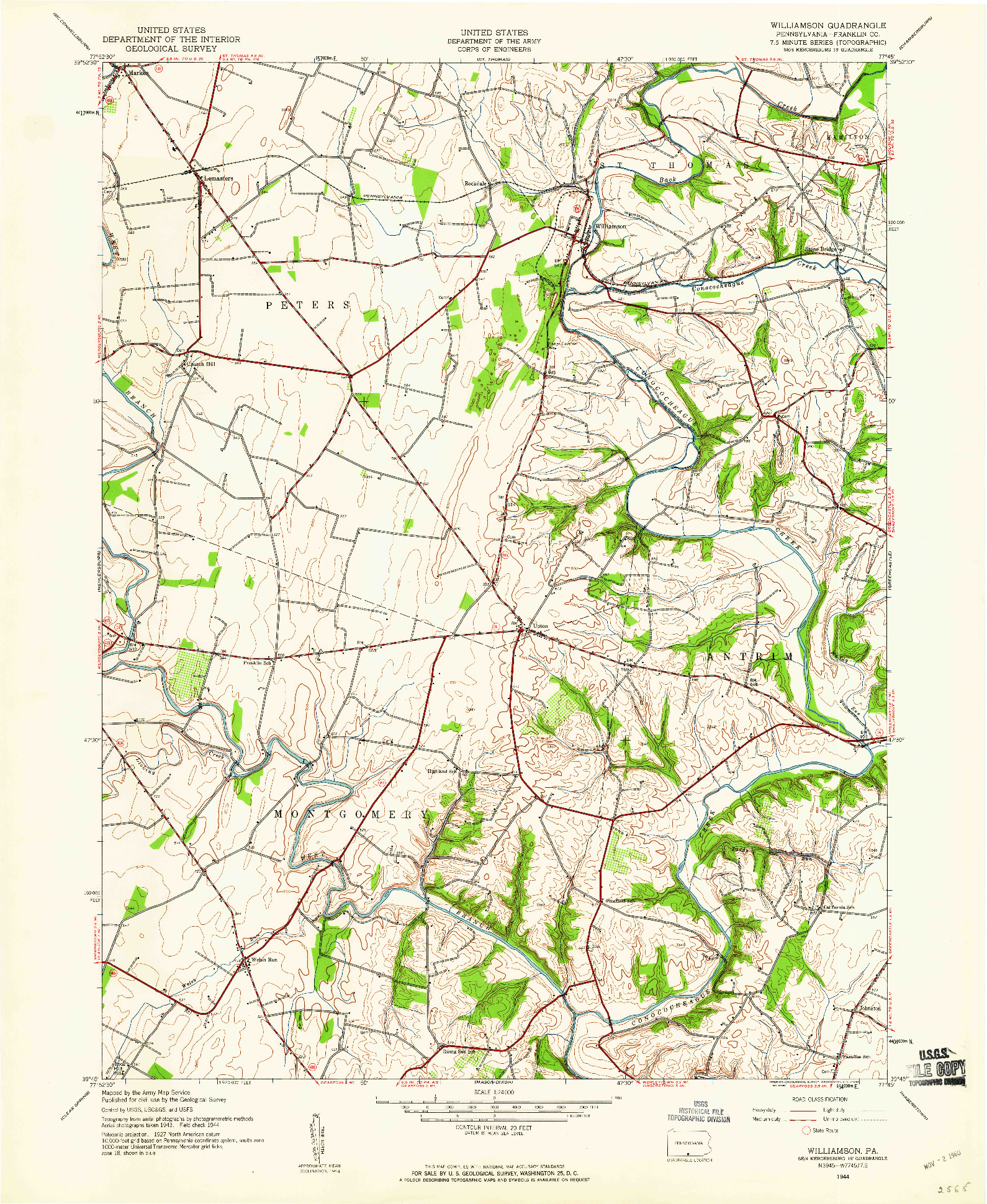 USGS 1:24000-SCALE QUADRANGLE FOR WILLIAMSON, PA 1944