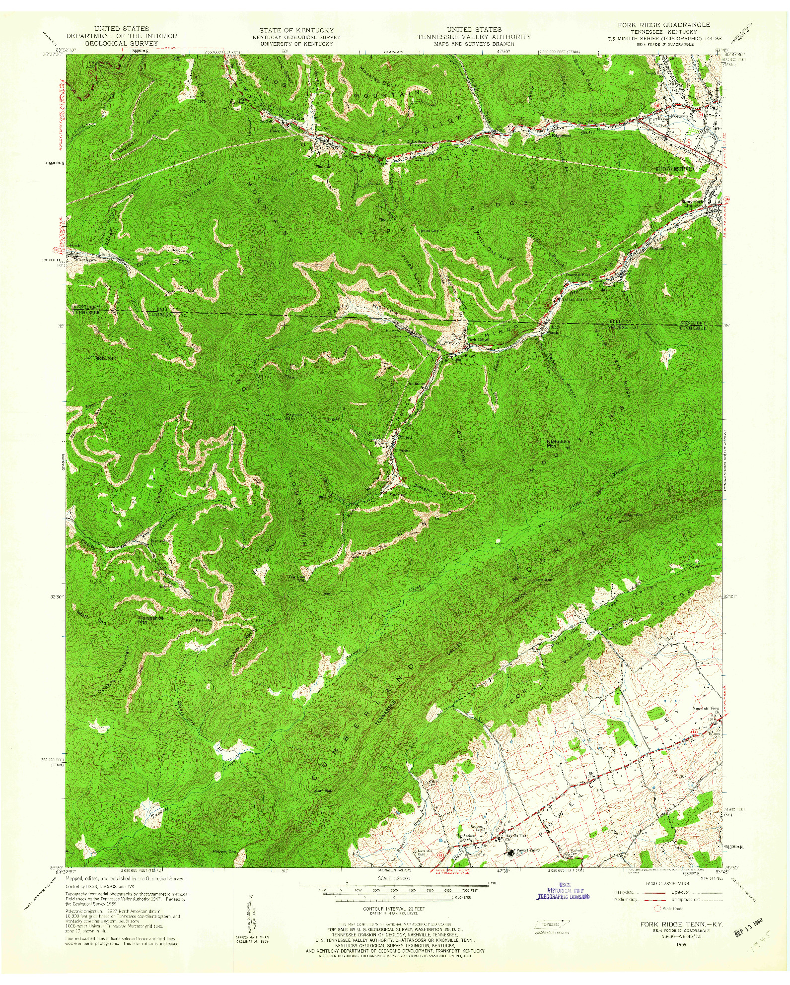 USGS 1:24000-SCALE QUADRANGLE FOR FORK RIDGE, TN 1959