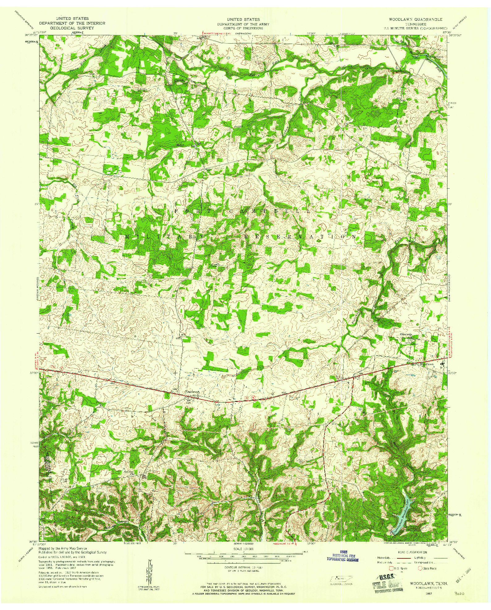 USGS 1:24000-SCALE QUADRANGLE FOR WOODLAWN, TN 1957