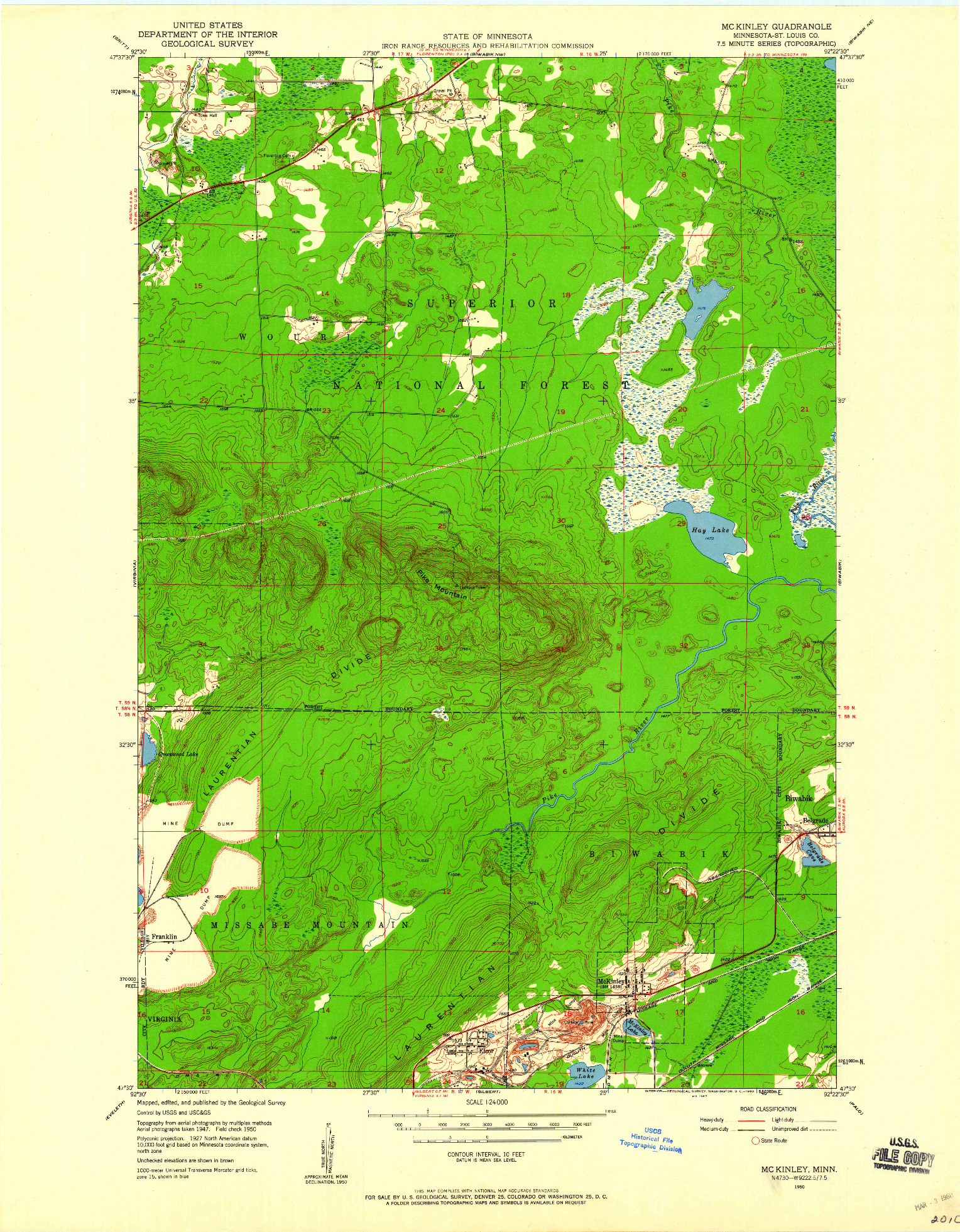 USGS 1:24000-SCALE QUADRANGLE FOR MC KINLEY, MN 1950