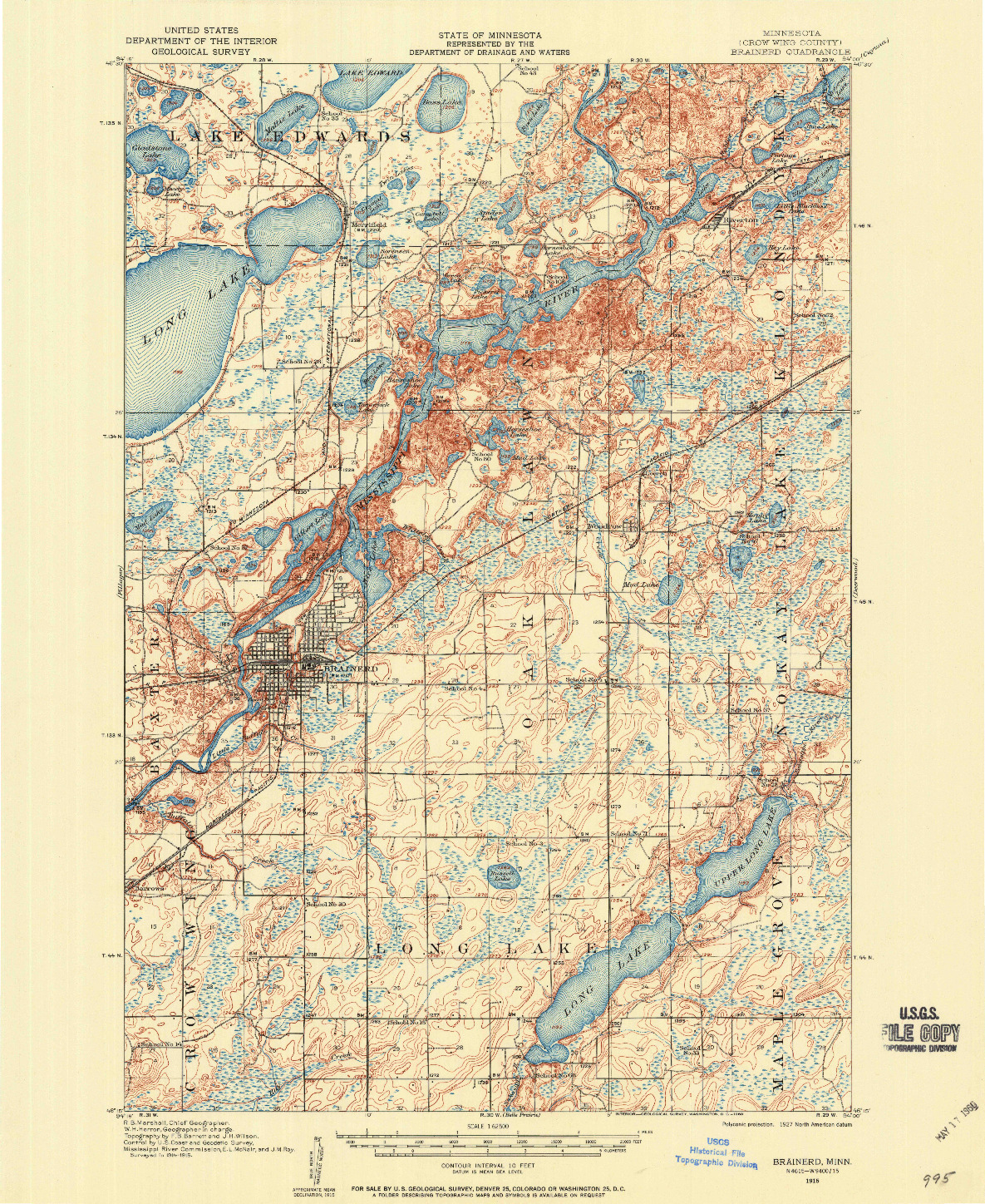 USGS 1:62500-SCALE QUADRANGLE FOR BRAINERD, MN 1915