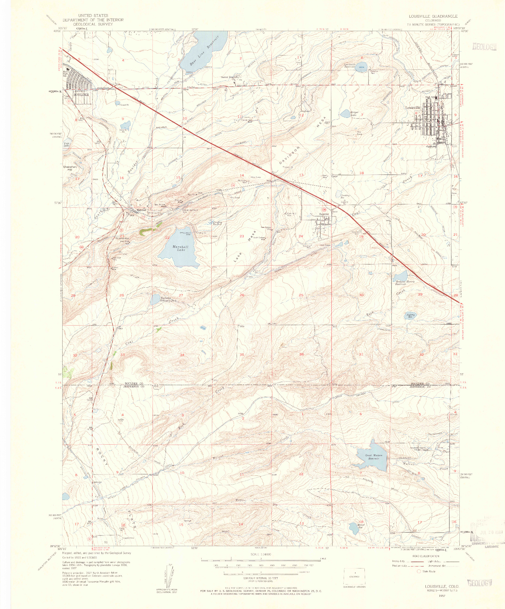 USGS 1:24000-SCALE QUADRANGLE FOR LOUISVILLE, CO 1957