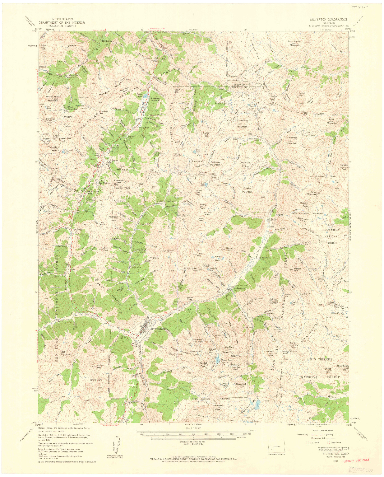 USGS 1:62500-SCALE QUADRANGLE FOR SILVERTON, CO 1955