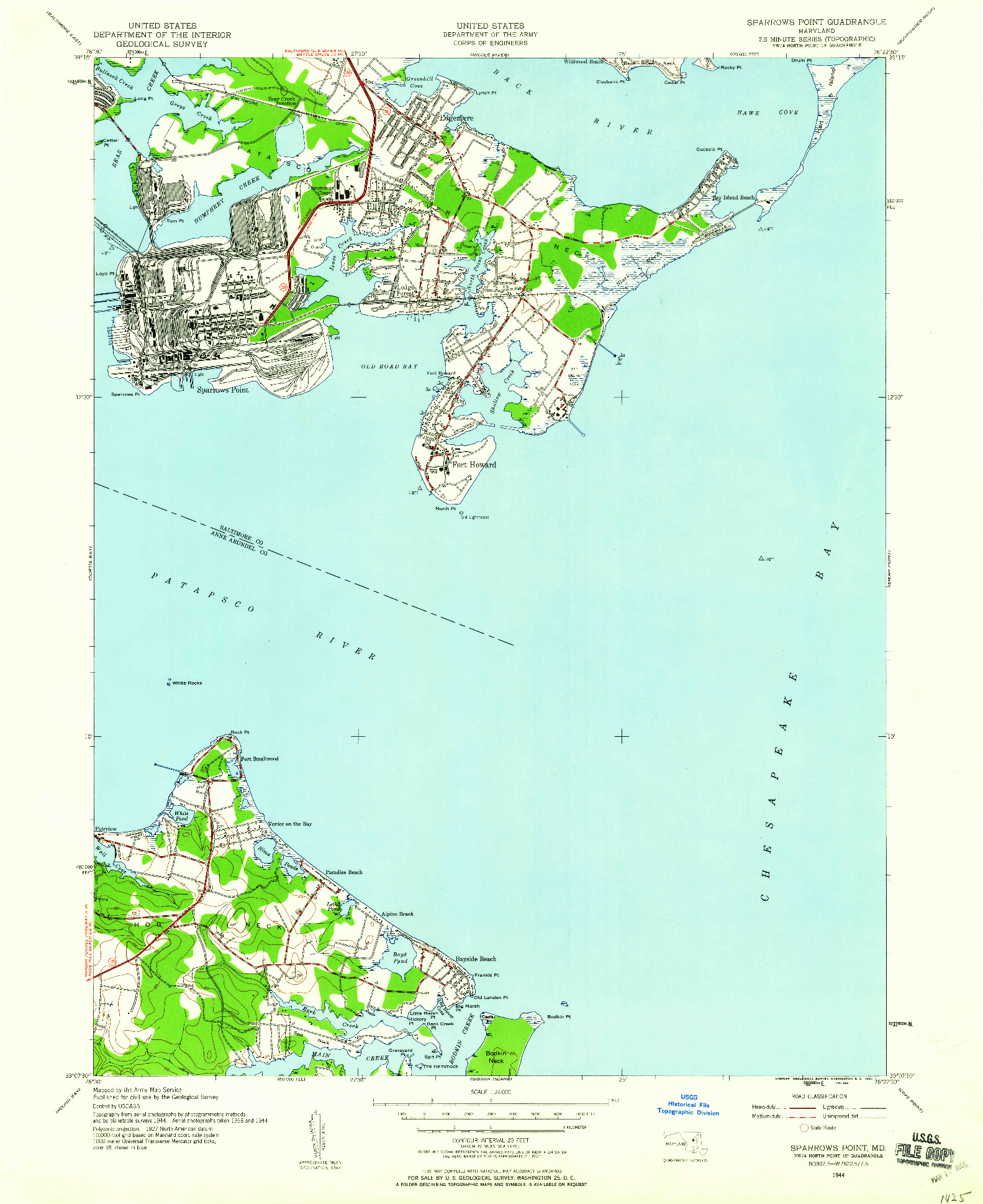 USGS 1:24000-SCALE QUADRANGLE FOR SPARROWS POINT, MD 1944