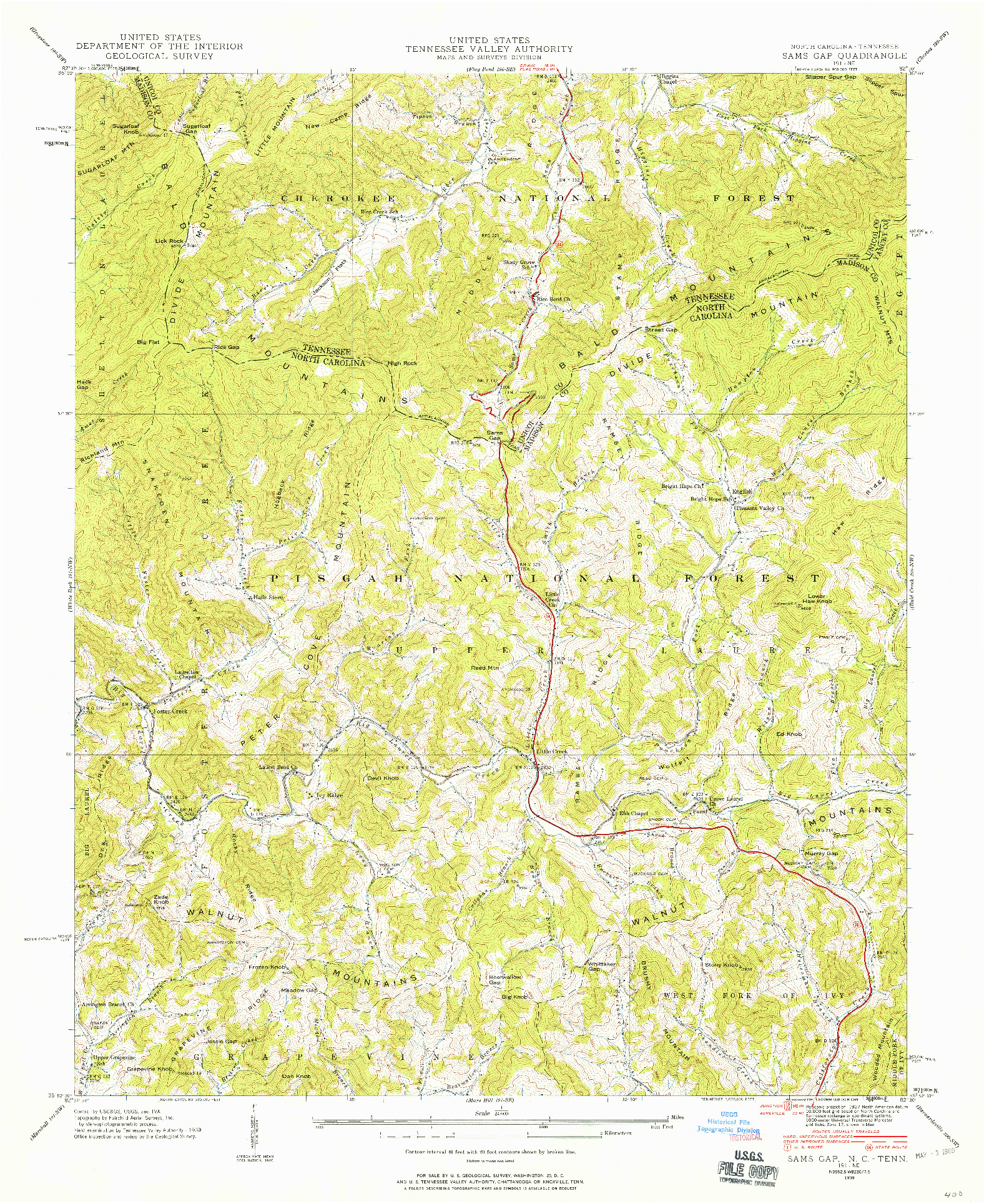 USGS 1:24000-SCALE QUADRANGLE FOR SAMS GAP, NC 1939