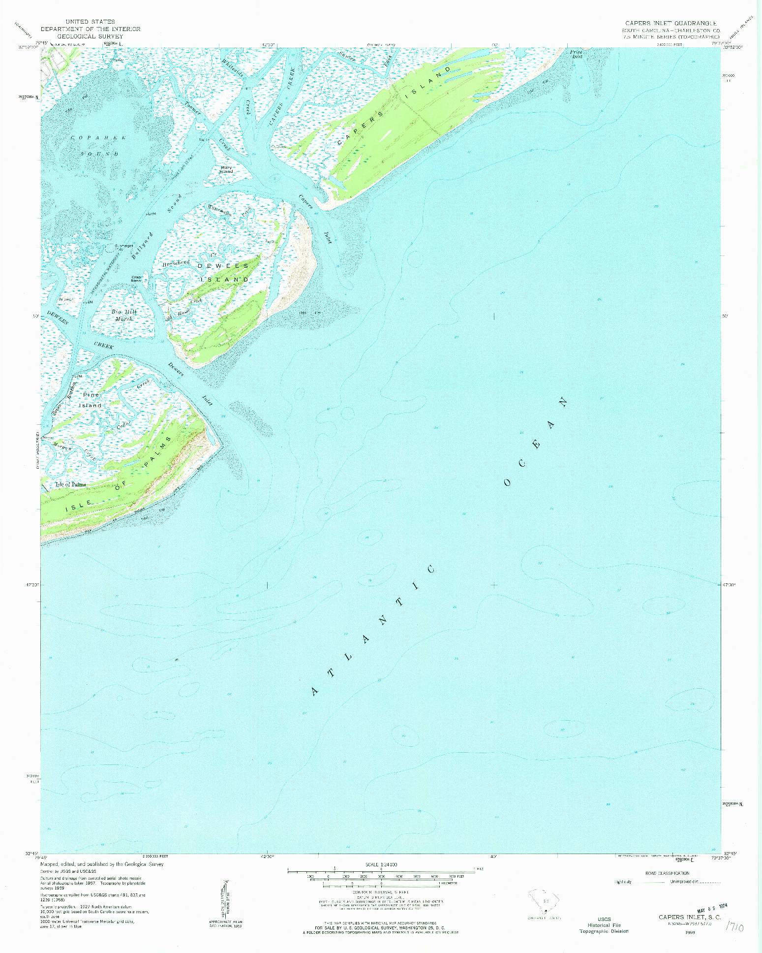 USGS 1:24000-SCALE QUADRANGLE FOR CAPERS INLET, SC 1959
