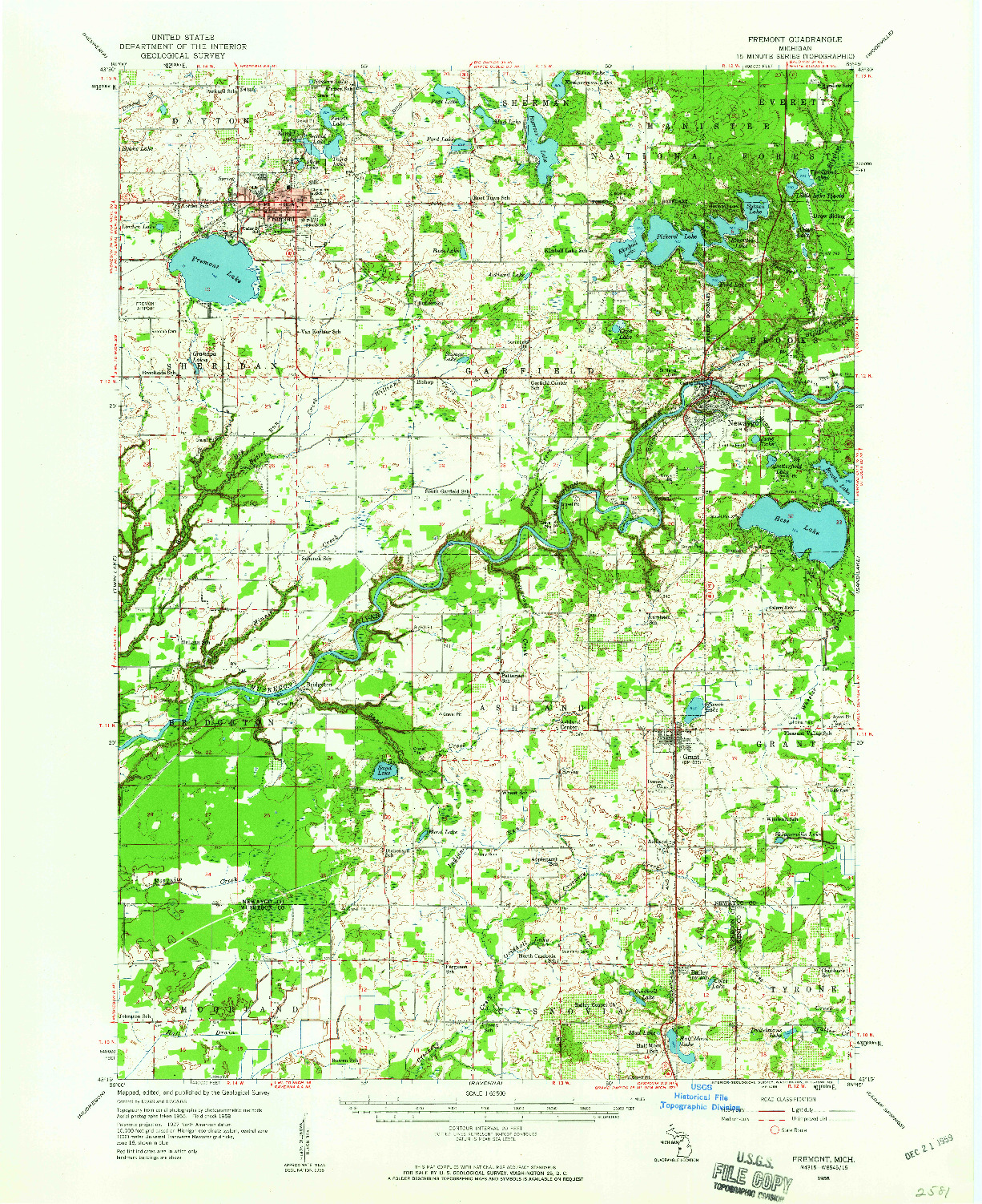 USGS 1:62500-SCALE QUADRANGLE FOR FREMONT, MI 1958