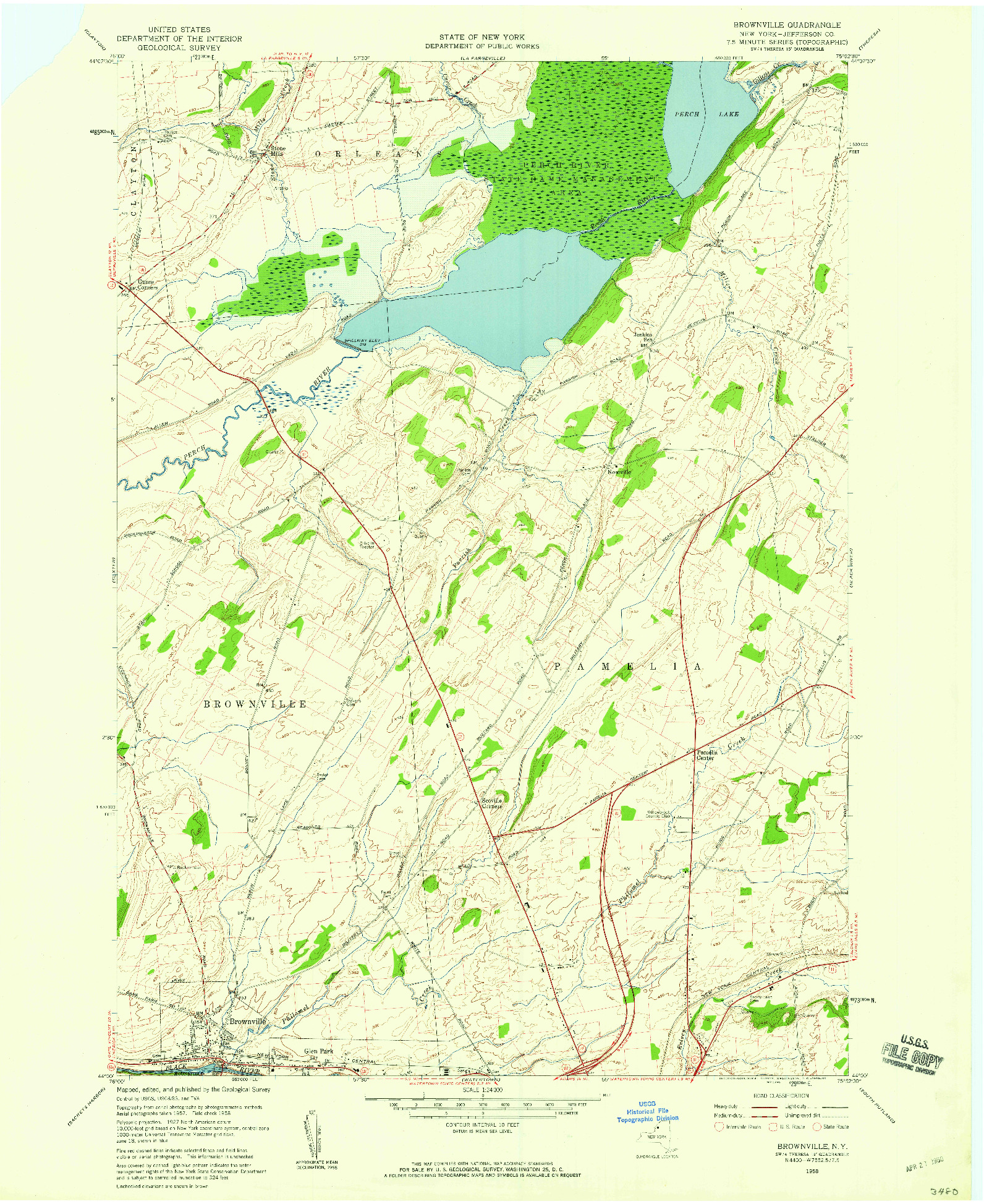 USGS 1:24000-SCALE QUADRANGLE FOR BROWNVILLE, NY 1958